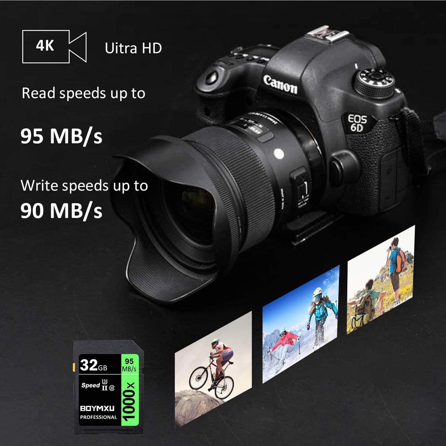BOYMXU Professional 1000x Class 10 U3 Memory Card - 32GB, Compatible with Computers, Cameras & Camcorders, Up to 95MB/s Read Speed, Green/Black