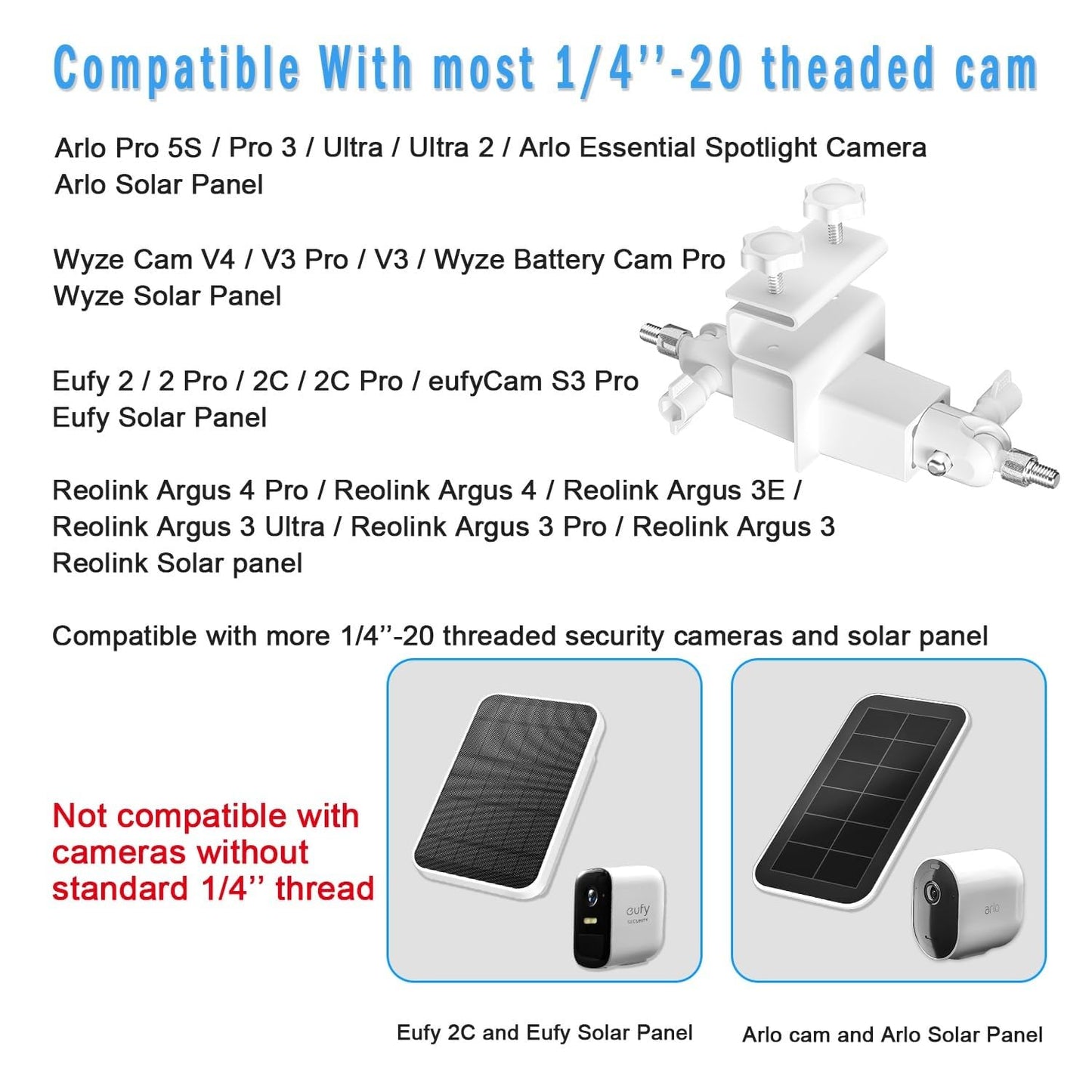 Adjustable 2 in 1 Security Camera and Solar Panel Gutter Mount Compatible with Wyze/Reolink/Arlo Solar Panel for Maximum Sunlight