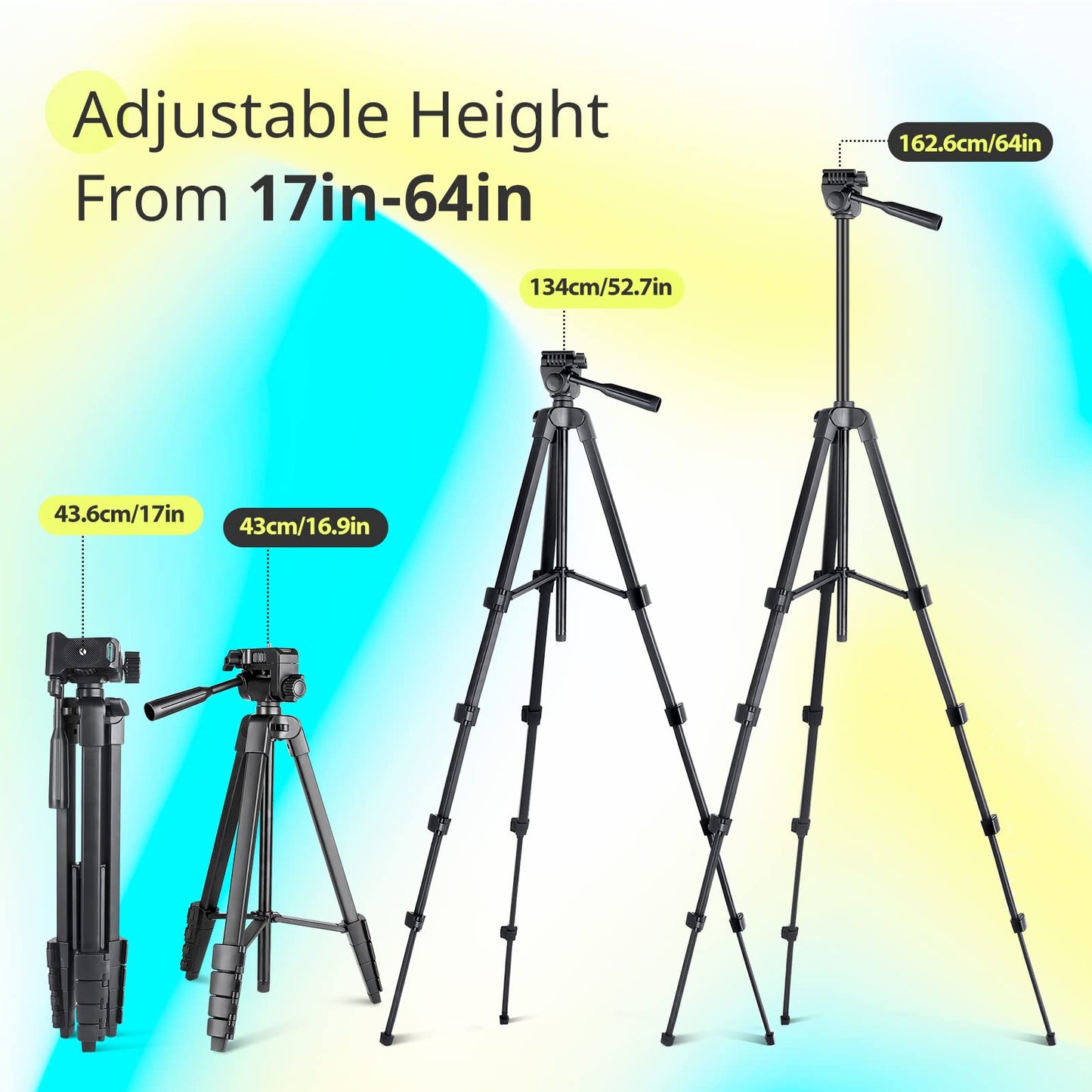 Sensyne 64" Camera Tripod Stand, Versatile Phone & iPad Tripod with Wireless Remote and 2-in-1 Phone Holder for Selfie/Video Recording/Photo/Live