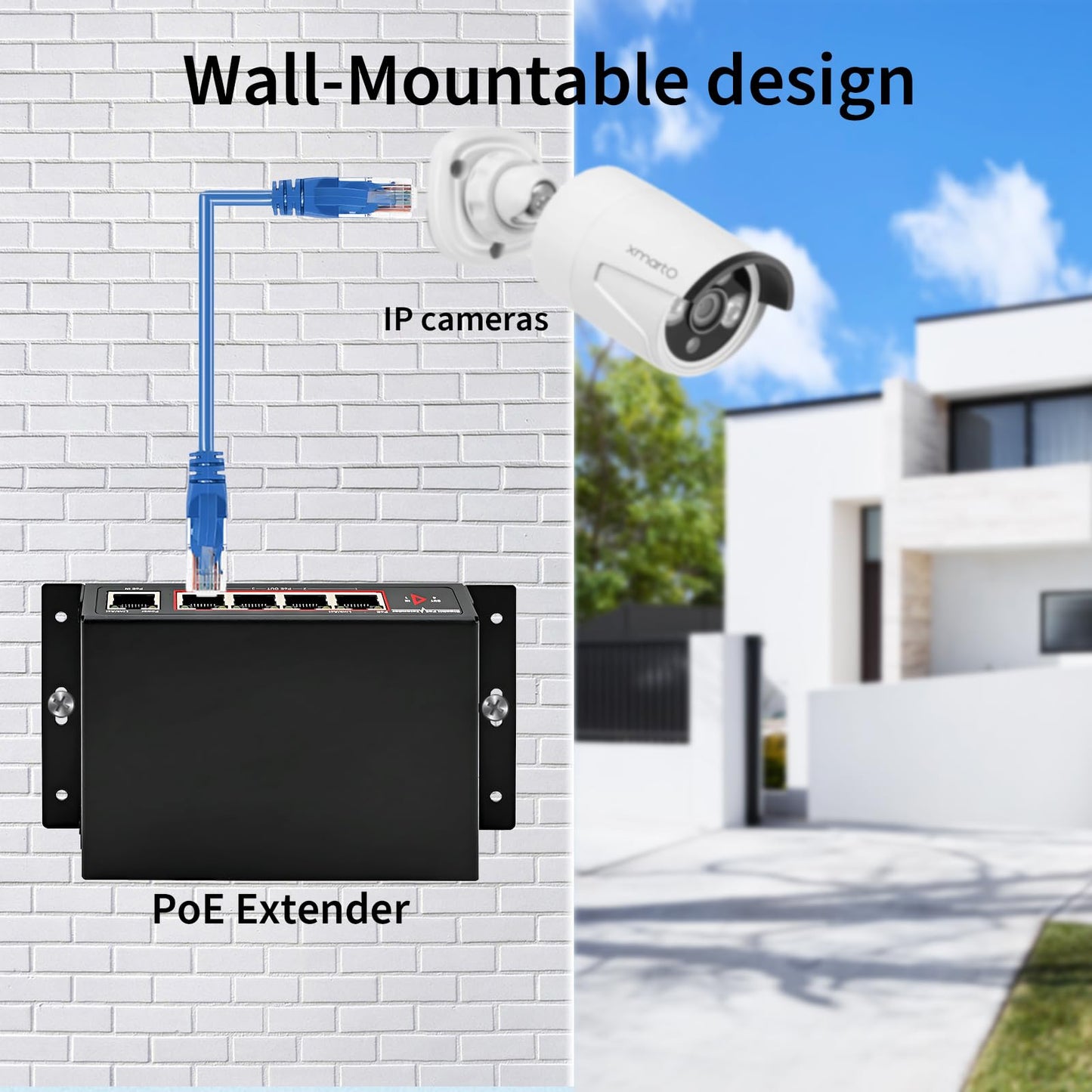 60W 4-Port Gigabit PoE Switch/Extender PoE Splitter Repeater, 10/100/1000Mbps, Supports IEEE 802.3af/at for Ethernet Extension, 6KV Lightning