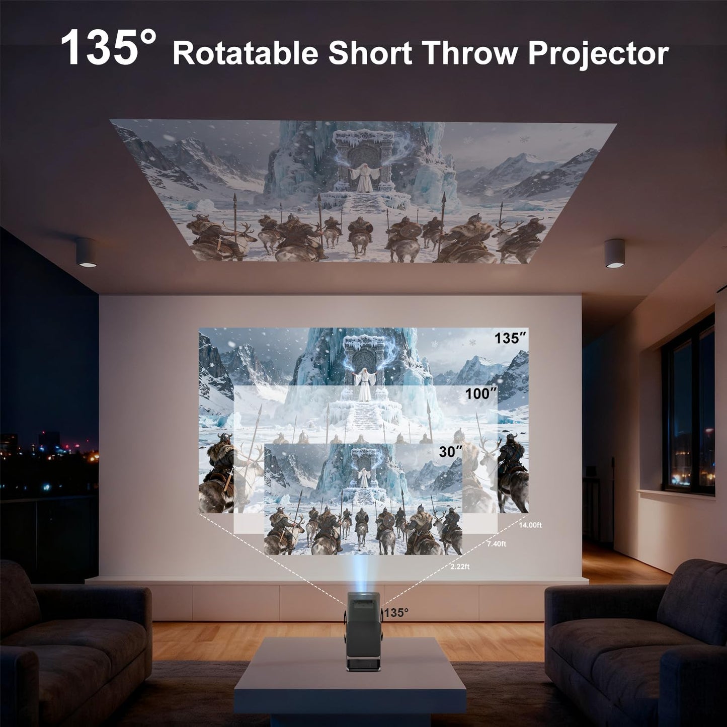 Mini Projector, Portable Projector 4K Support, Full HD 1080P Outdoor Movie Projector with WiFi6 and Bluetooth,Auto Focus with Built-in Apps