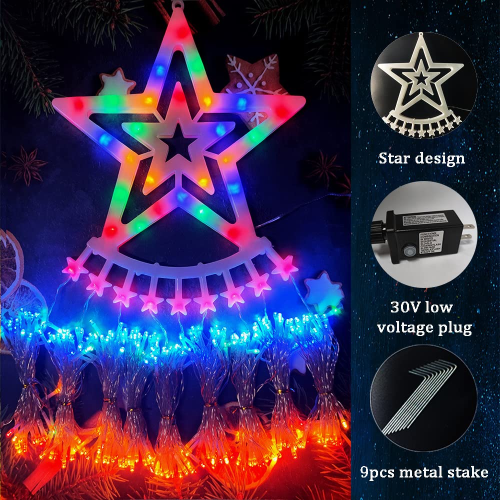 Aokudoni Outdoor Christmas Decorations: 12.6ft 350LED Waterfall Lights 8 Modes Christmas Lights, Xmas Tree House Yard Porch Patio Garden Decor