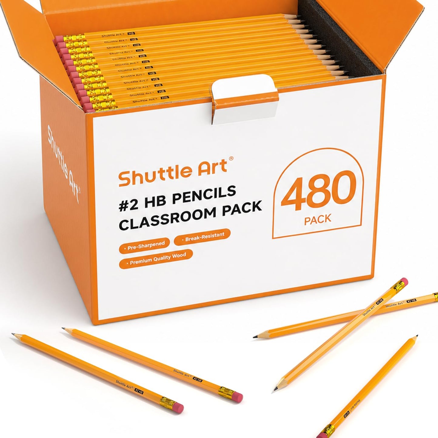 Shuttle Art 480 Pack #2 HB Pencils Pre-Sharpened, Bulk Pencils with Erasers