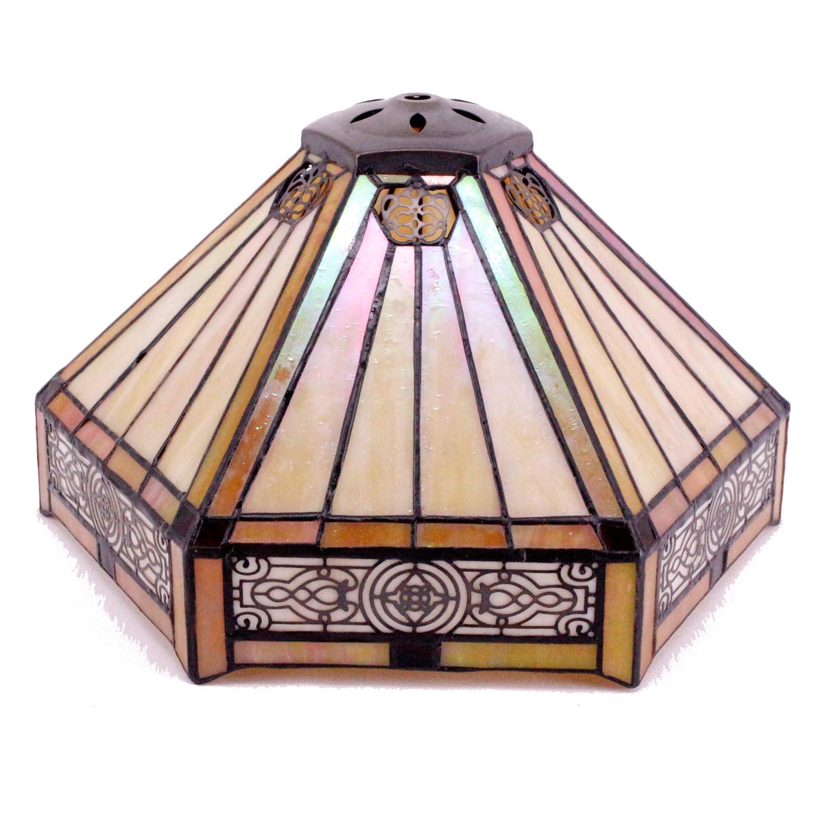 WERFACTORY Tiffany Lamp Shade Replacement 12X10X6 Inch Yellow Hexagon Stained Glass Mission Lampshade Only with Cap fit for Table lamp Pendant Light