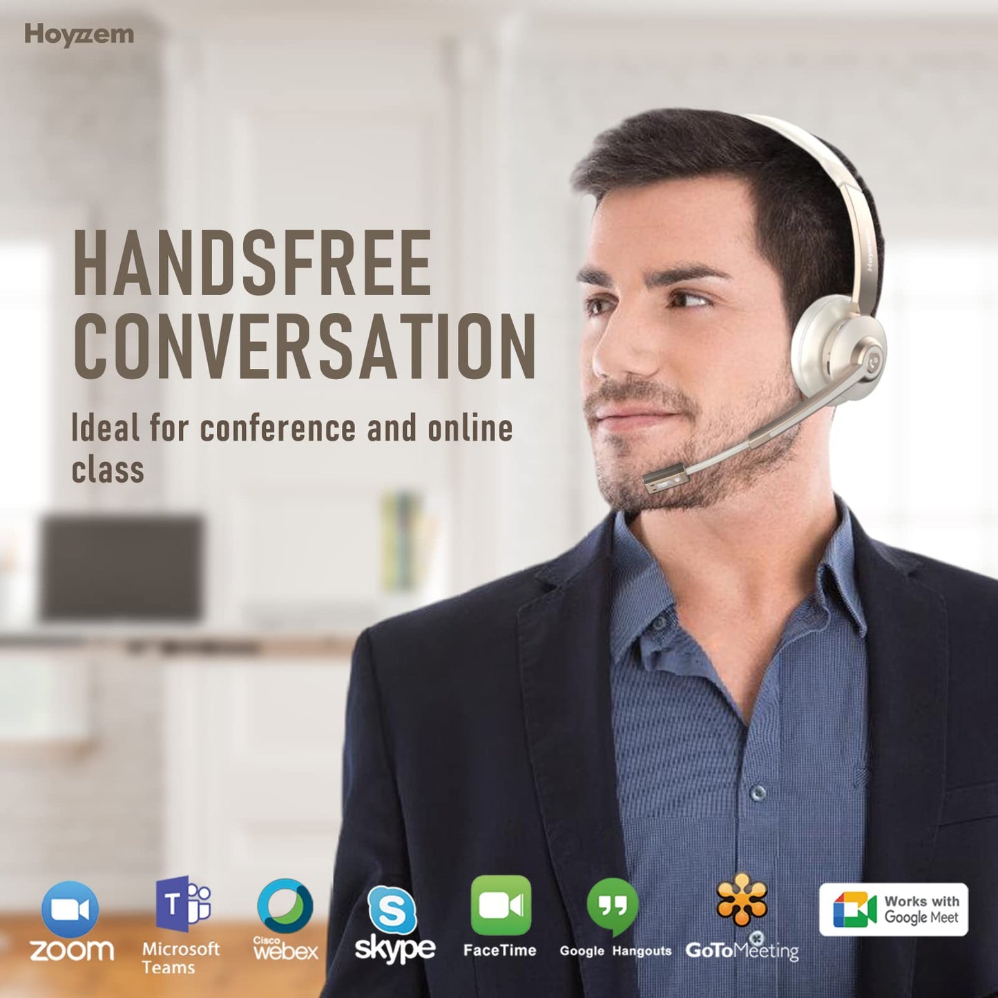 Bluetooth Headset, Wireless Headphones with Microphone Noise Canceling & USB Dongle, V5.0 Trucker Bluetooth Headset with Mic Mute & Charge Dock