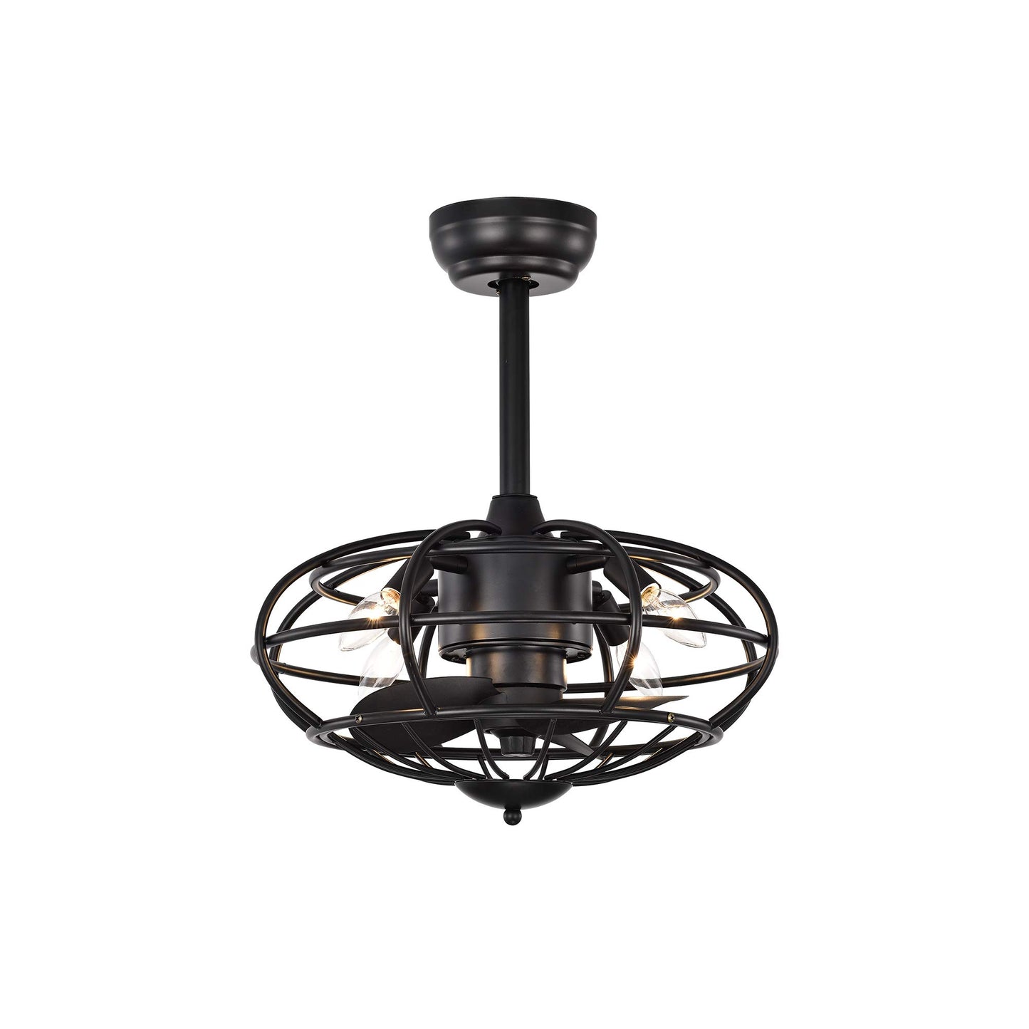 Warehouse of Tiffany CFL-8478S/MB Monti Matte Black 18-Inch 3-Blade Ceiling Fan with Caged Metal Frame (Includes Remote) Ceiling Fan