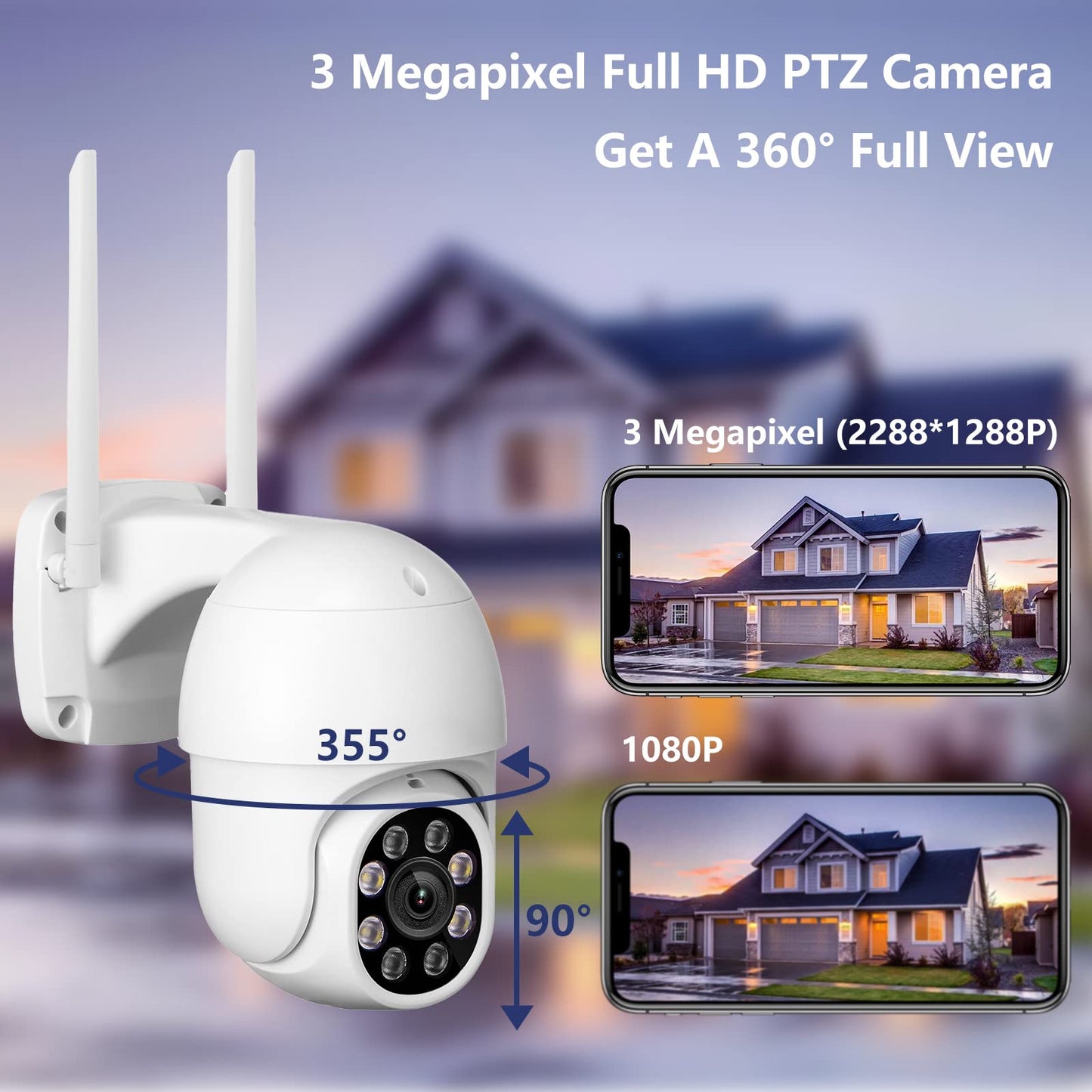 Neweyesee 2K WiFi Camera for Home Security - Outdoor 3MP Home Security Camera with Pan Tilt 360°View Color Night Vision Motion Detection 2 Way Audio