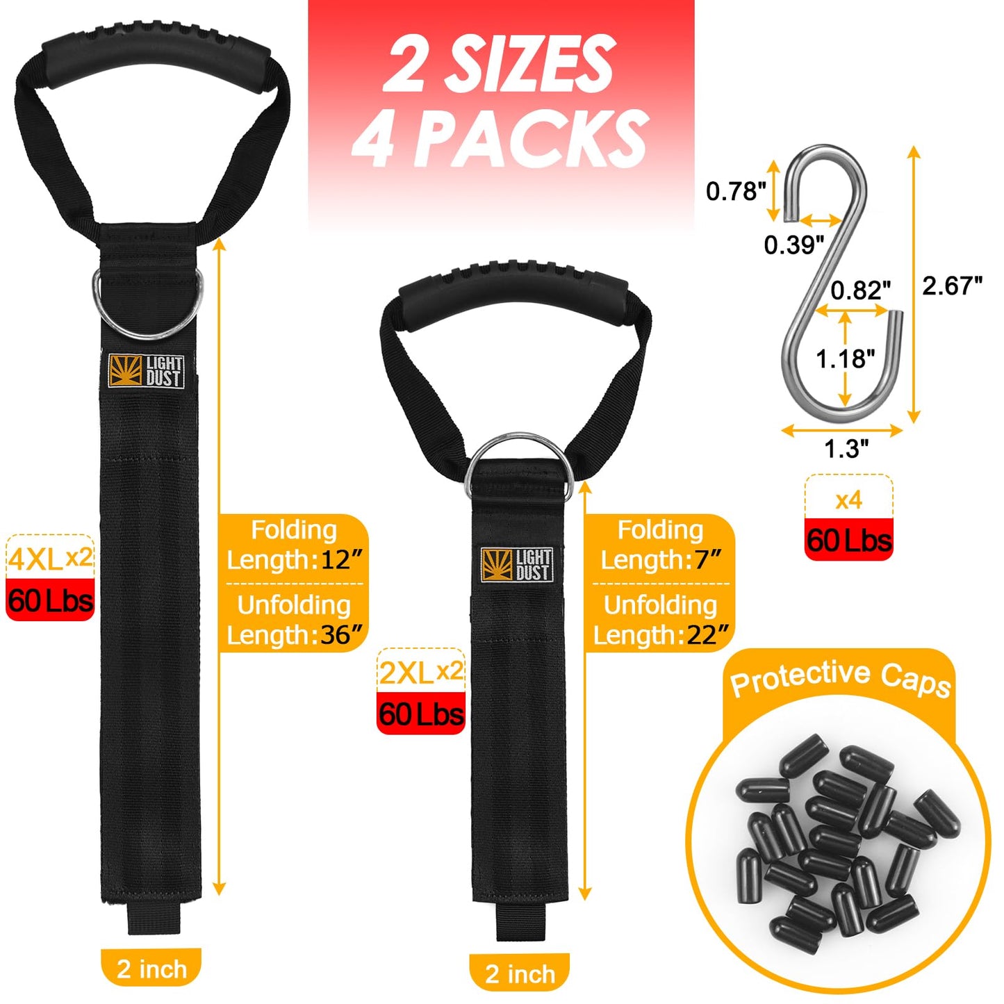 Hanging Extension Cord Holder - 4Pack 22" 35" Handle Wrap Straps with S Hooks Heavy Duty Garage Organizer Tool Hangers - Garden Hose Power Electrical