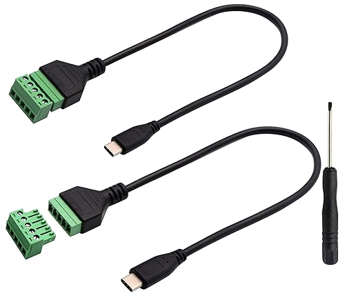 zdyCGTime Type C USB Screw Terminal Block Connector Cable 2.0 Type C USB Male Plug to 5 Pin Way Female Bolt Screw with Shield terminals Pluggable Type