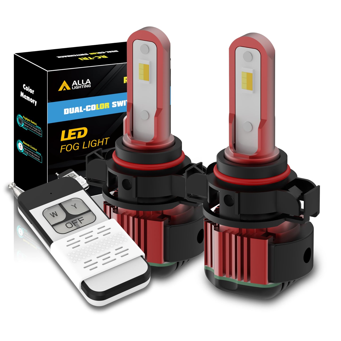 Alla Lighting PSX24W 2504 LED Switchback Fog Lights Bulbs 12276 w/Remote Control, 6000K White/3000K Yellow Dual Color Easy Switch, Xtreme Super Bright