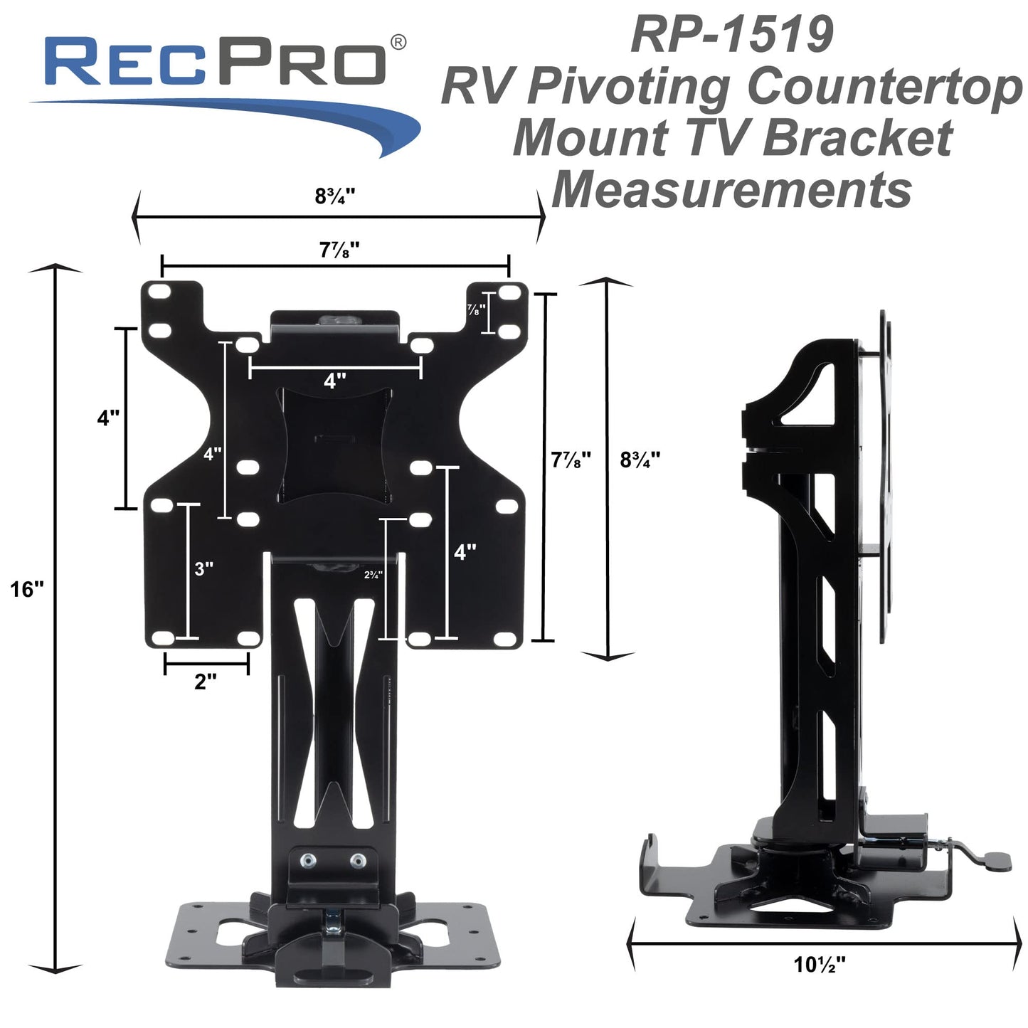 RecPro RV Rotating Countertop Mount TV Bracket | 360 Degree Rotation Swivel Universal TV Stand | VESA Mounting