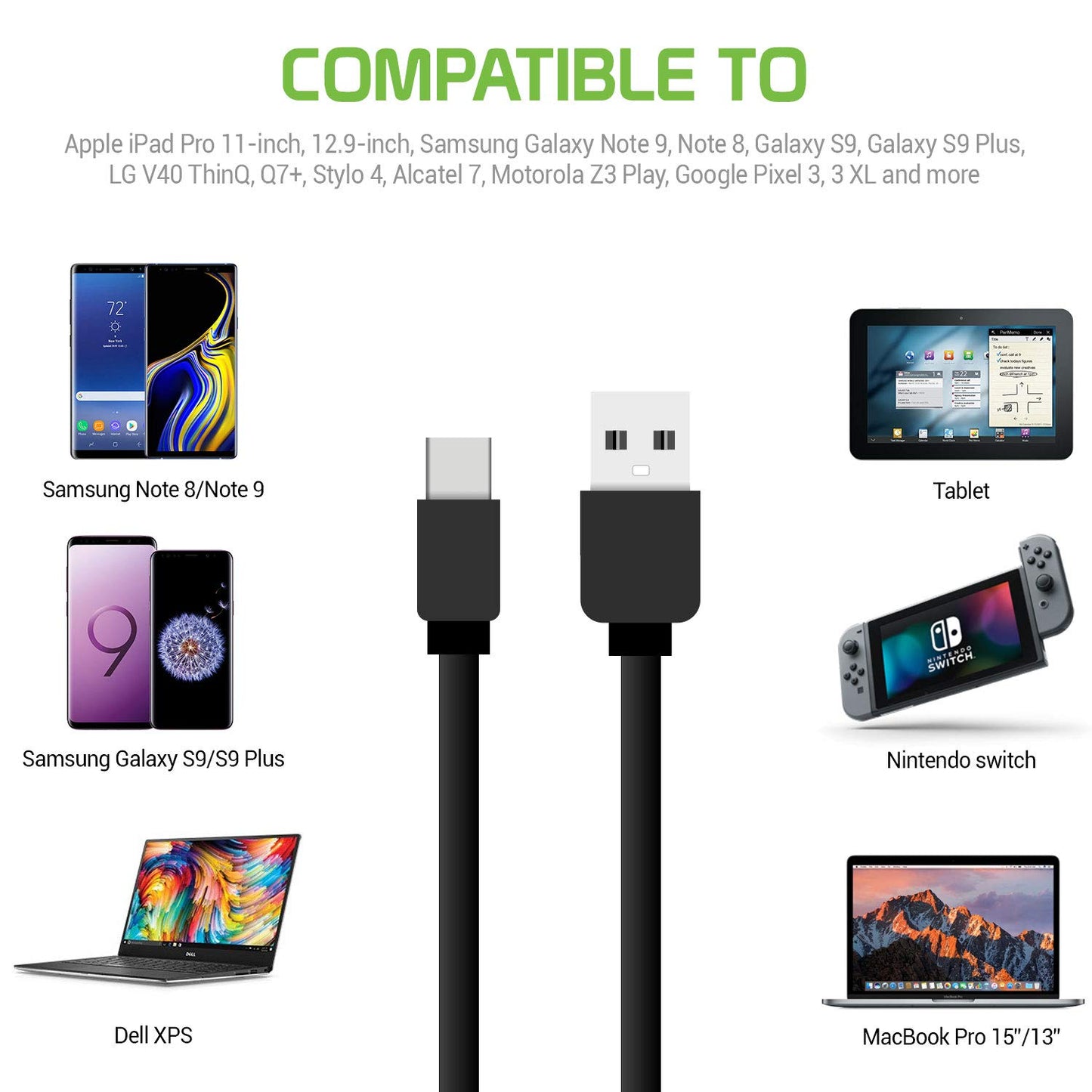 Retractable USB-C Charger Cable, Type-C 3 Feet Charging Cable Compatible to iPhone 15 Series, Samsung Galaxy Smartphones, Google Pixel, Moto iPad Pro