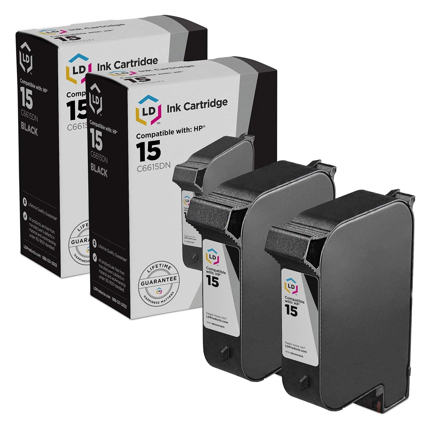 LD Products Remanufactured Ink Cartridge Replacement for HP 15 C6615DN (Black, 2-Pack) Compatible w HP Copier 310 Printers 810 812 812C 840 841C 842C
