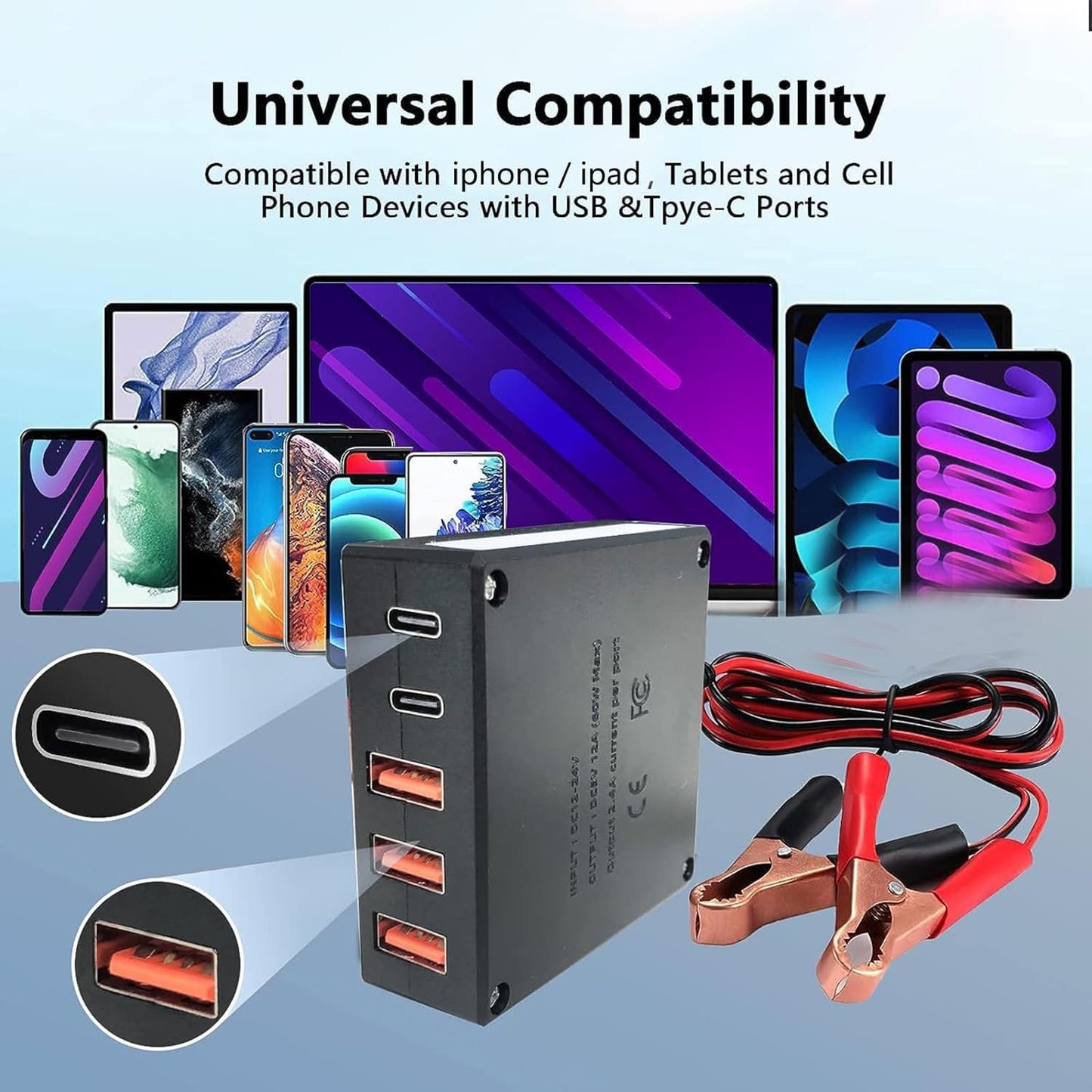 12V 24V to USB USB-C Buck Conversion Charger Multi Port Adapter Output DC 5V 12A 60W