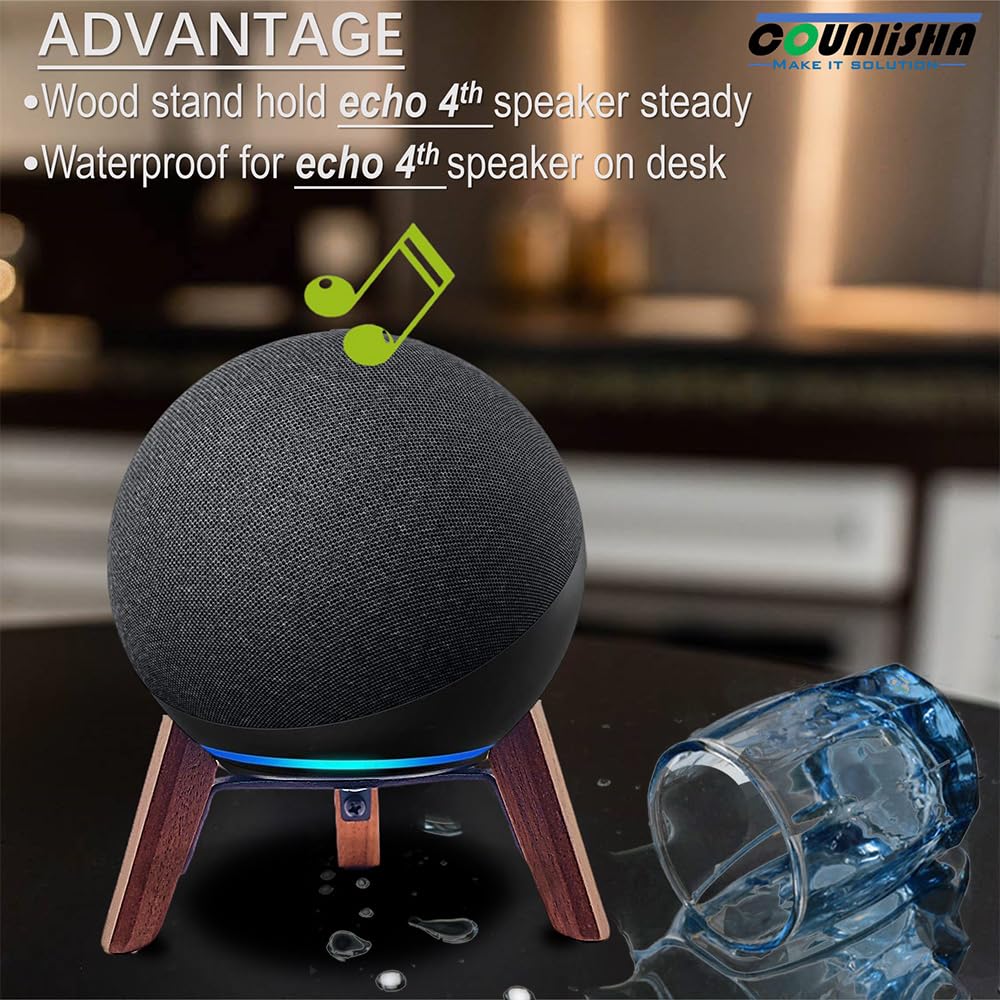 Real Wood Stand for Echo (4th Gen) Speaker (2020),Tripod Holder Accessories Protect Alexa Speaker for Sound Better,Secure Stable Wooden Mount with