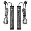 2 Pack Surge Protector Power Strip with 6 Outlets 4 USB Ports 5-Foot Long Heavy-Duty Braided Extension Cords Flat Plug 900 Joules 15A Circuit Breaker