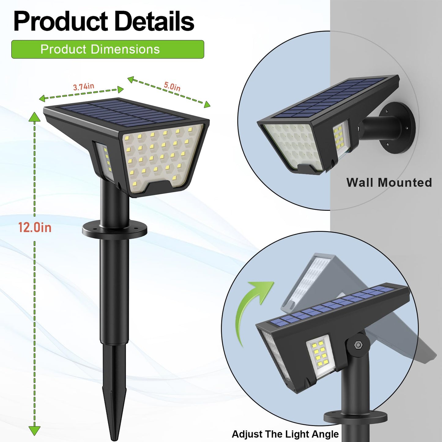 Latband Solar Spot Lights Outdoor Waterproof IP67, Solar Powered Lights Outdoor with 53 LED & 3 Modes, Landscape Spotlight Wall Light for Garden Yard
