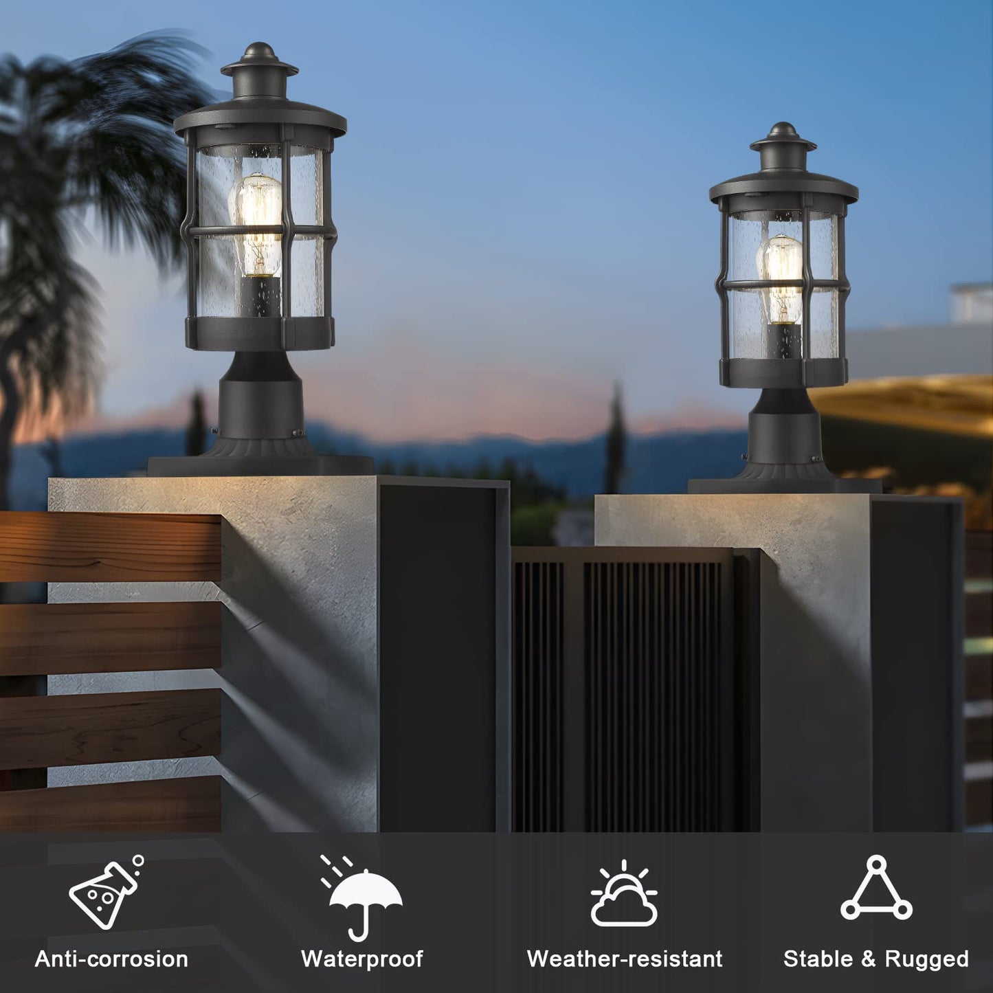 Rosient Outdoor Post Lights, Exterior Post Sconce, Outdoor Lamp, Pathway Post Lighting Fixture, Patio Pillar Light in Black Finish with Seeded Glass