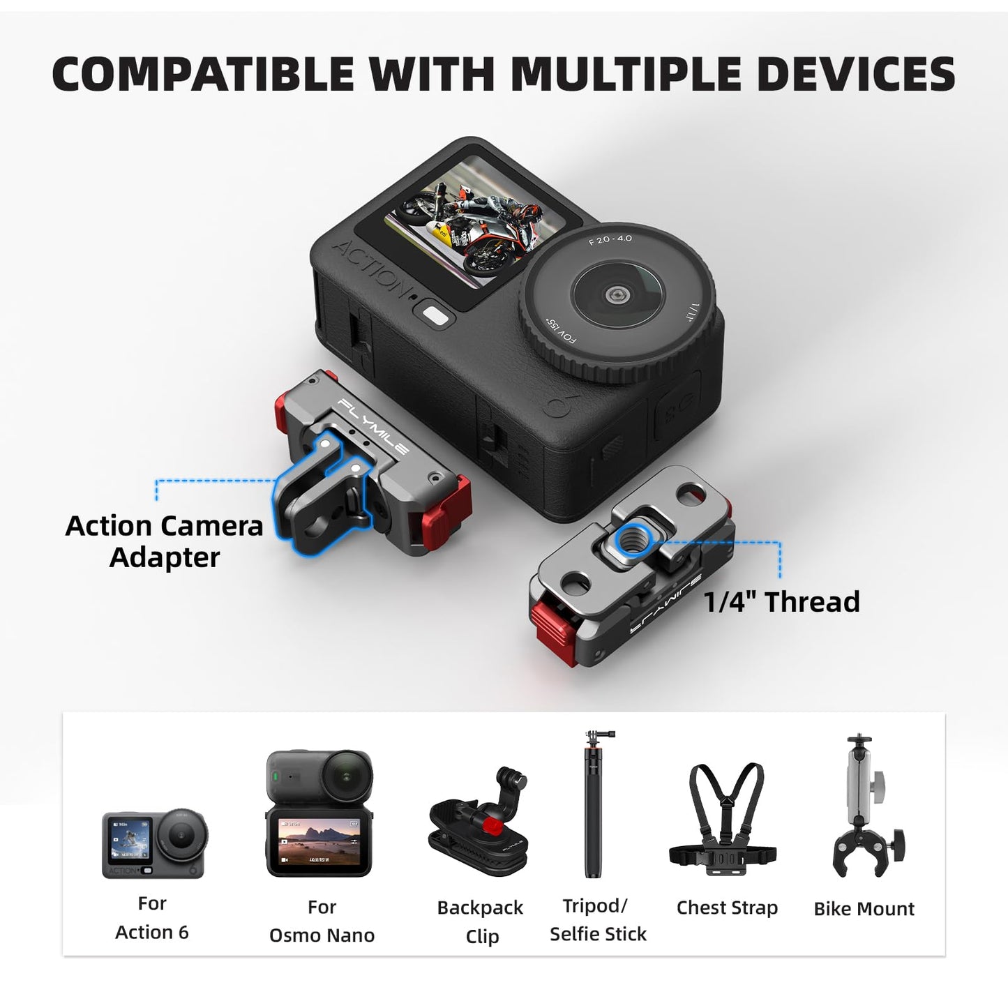 BRDRC Action 6 Magnetic Quick-Release Mount, 360° Horizontal Rotation Aluminum Alloy Adapter for DJI OSMO Action 6/Nano, with 1/4" Threaded Hole
