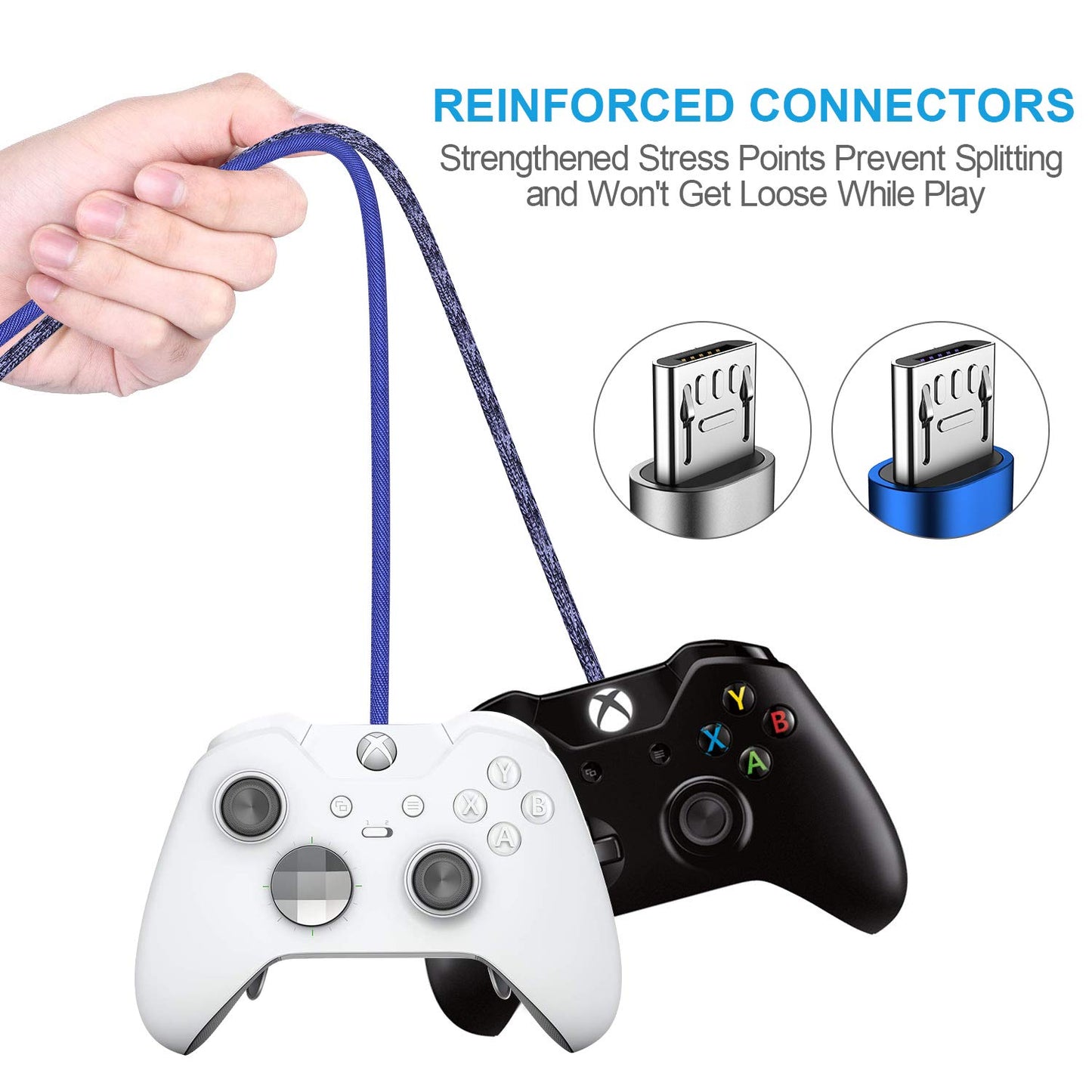 Charger Cable for Xbox One Controller - 2 Pack 10FT Nylon Braided Micro USB 2.0 Charge and Play Data Sync Cord for Xbox One S/X, Playstation 4
