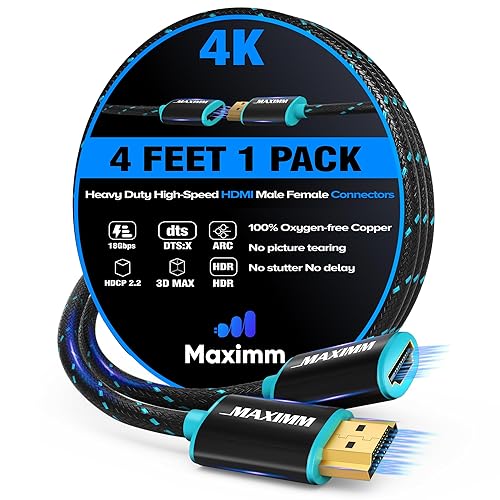 Maximm 4k Hdmi Cable 4ft, Hdmi Extender Cable Male to Female Hdmi Cord, Hdmi 2.0 Cable 120Hz Short Hdmi Cable (4ft)