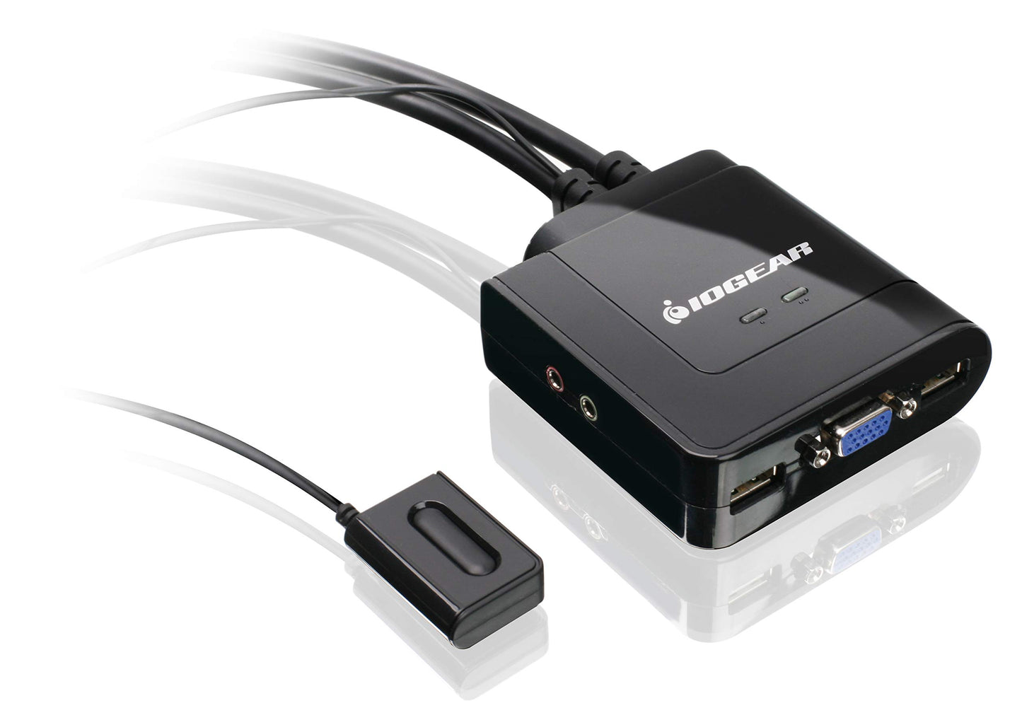 IOGEAR 2-Port USB VGA Cabled KVM Switch - 2048 x 1536 - 2.1 Stereo Audio w/Mic - Plug n Play - Remote Push Button Switching - Compatible w/PC MAC