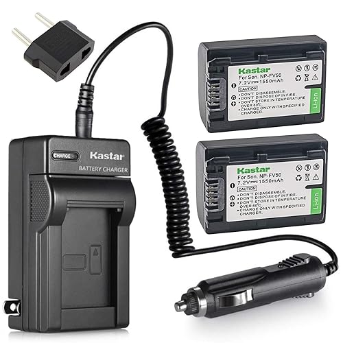 Kastar Battery 2 Pack + Charger for Sony NP-FV30 NP-FV40 NP-FV50 & Sony Handycam HDR-CX380 430V 900 580V 760V HDR-PJ540 650V HDR-PV710V 790V 810