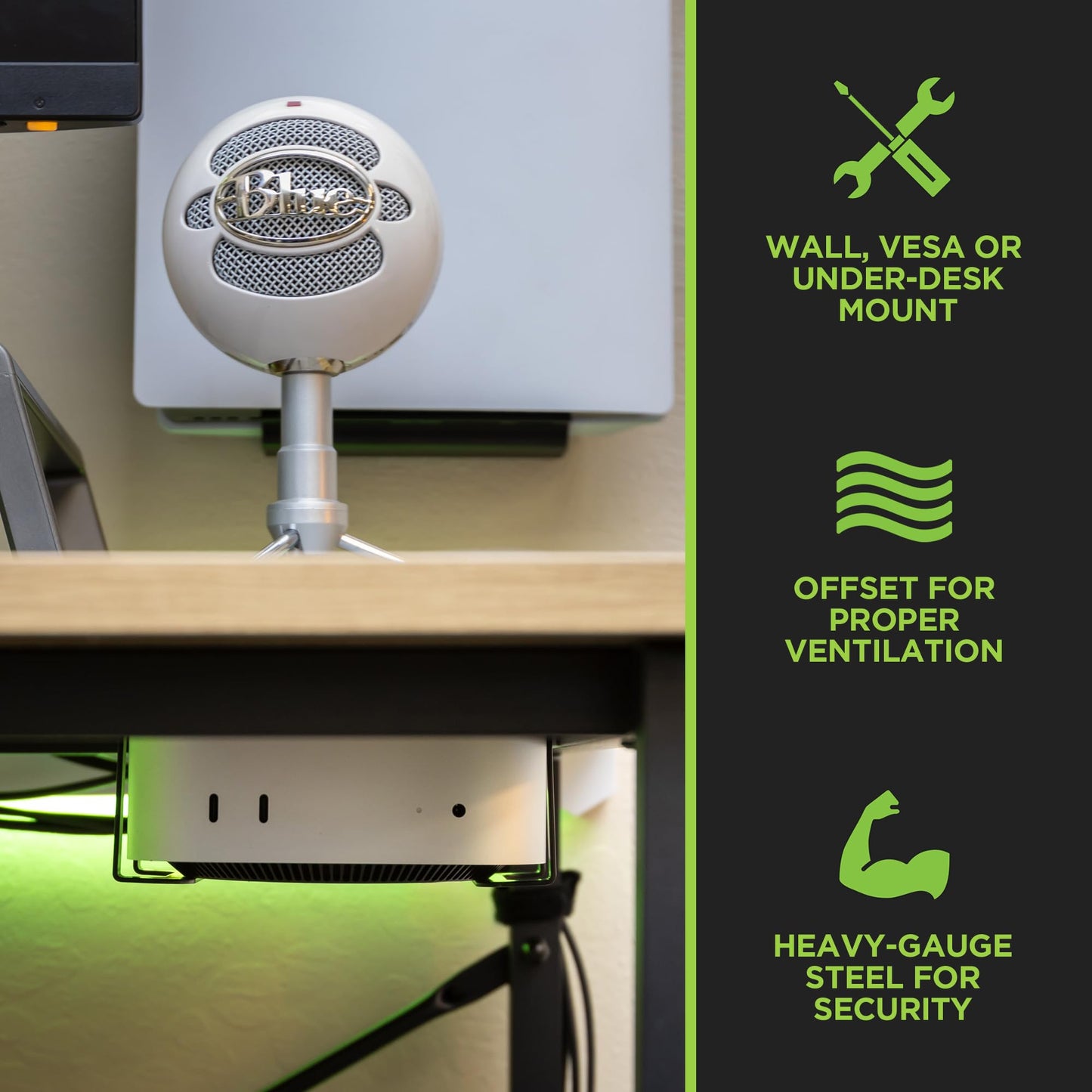 HIDEit Mounts Mac mini M4 Mount | Under Desk & VESA Monitor Mount for 2024 Mac mini | Designed for Proper Airflow | Includes Hardware | Compatible