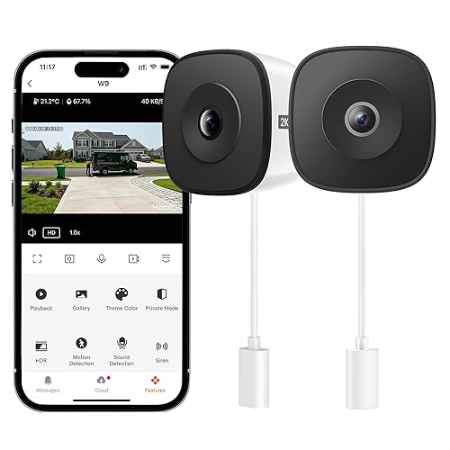 HOMIQ LIFE Window Security Camera 2K, Indoor WiFi Cameras 2.4GHz/5GHz, 2 Pack with Colorvue AI Color Night Vision, Person Detection with Auto-Focus
