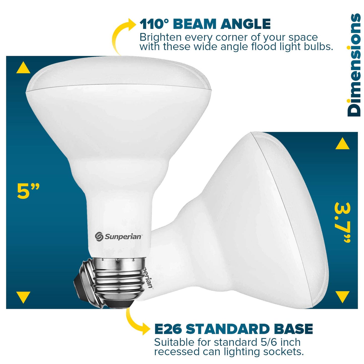SUNPERIAN BR30 LED Bulb, 8.5W=65W, 4000K Cool White, 800 Lumens, Dimmable Flood Light Bulbs for Recessed Cans, Enclosed Fixture Rated, Damp Rated, UL