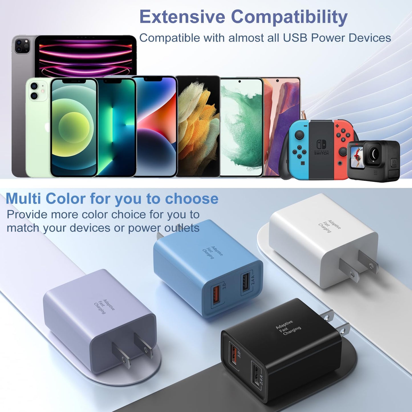 Dual USB Wall Charger 30W, Costyle Quick Fast Charger 3.0 Power Adapter & 5V 2.4A USB Charger Block Plug Compatible Galaxy S23 S22 S21 S20 S10,Note 10