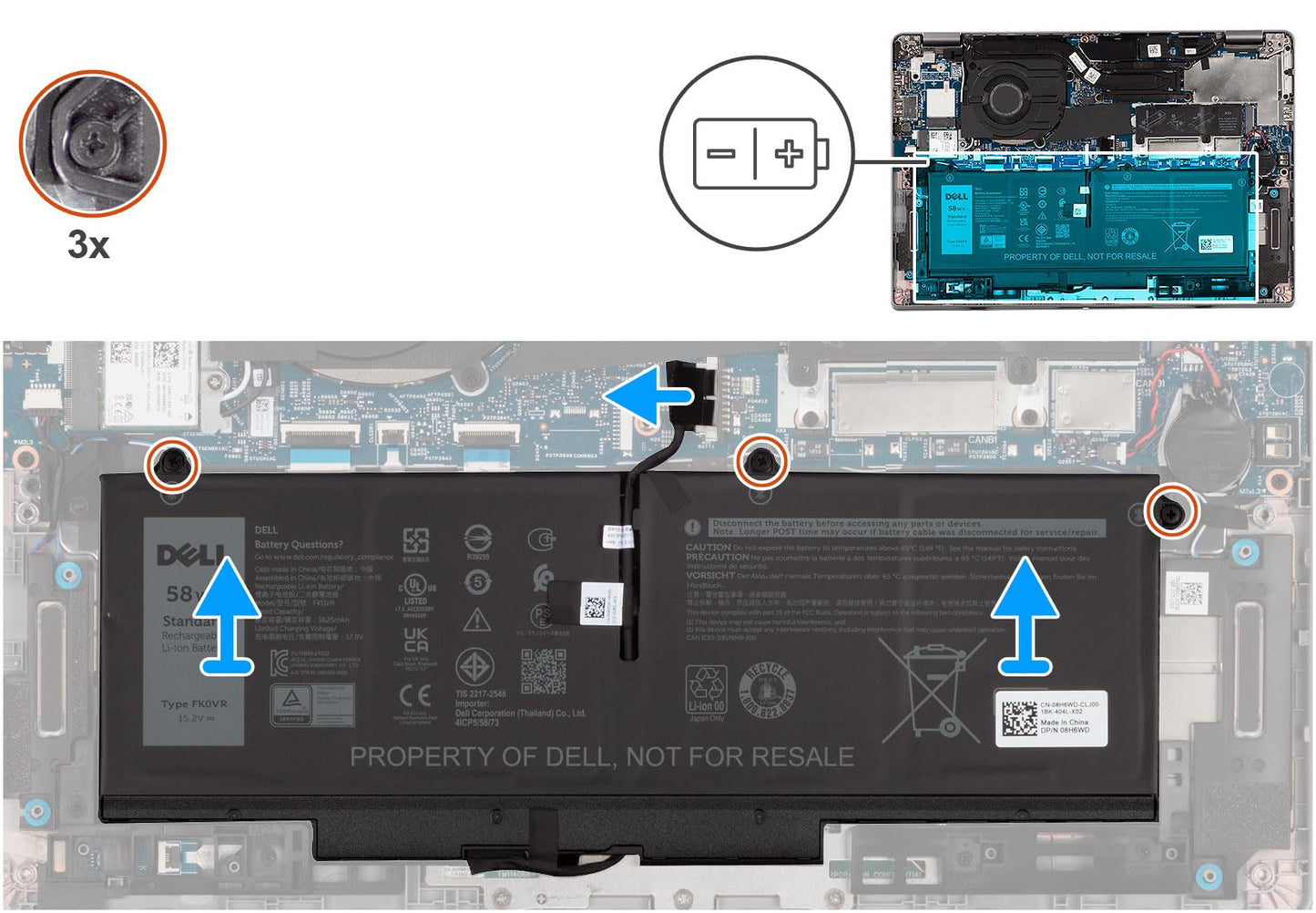 DELL FK0VR 15.2V 58Wh 4-Cell Standard Rechargeable Lithum-ion Battery For Dell Latitude 5330/5330 2 in-1, 7330/7330 2-in 1,7430/7430 2-in-1, Latitude