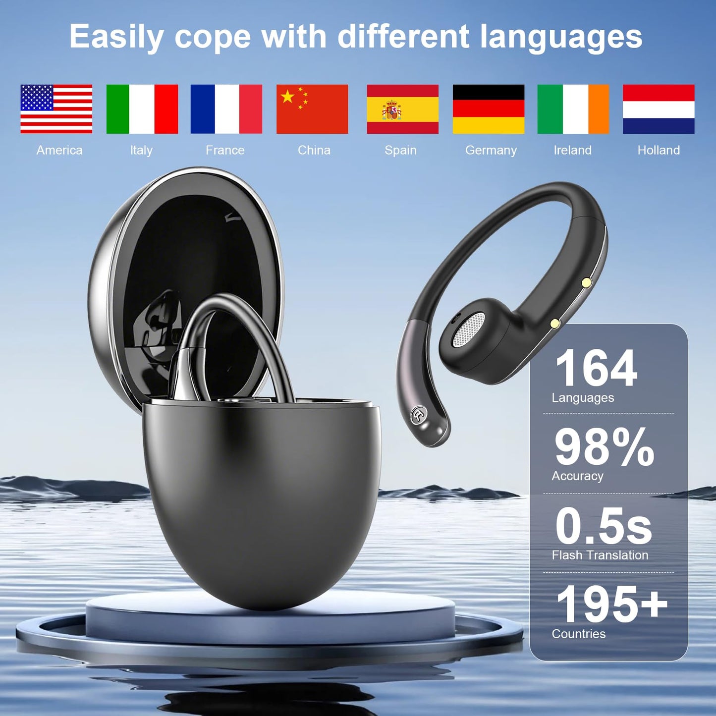 AI Translation Earbuds Real Time, Translator Headphones 164 Languages & Accents, Audifonos Traductores Inglés Español, Bluetooth5.4Device for Travel