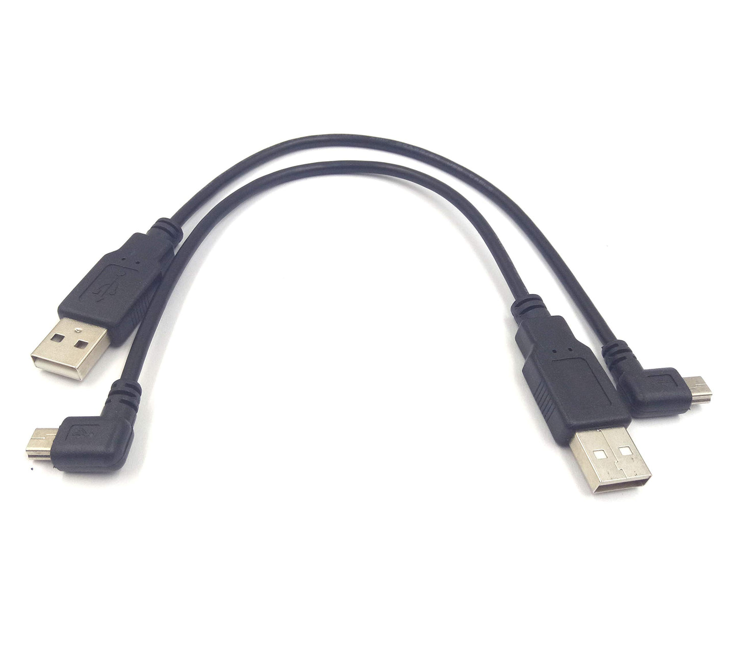 (1-Set) Mini USB Cable, Haokiang 8 inch USB 2.0 Male to Mini USB 90 Degree Angled Male Charging Cable Cord - Black (Left/Right)