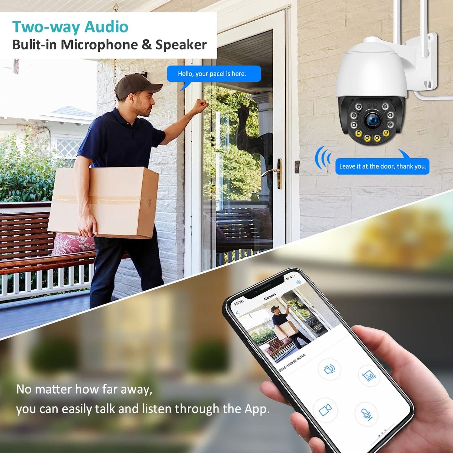 Security Camera Outdoor Wired with Night Vision Color, 360 WiFi Cameras for Home Security, Waterproof Video Surveillance Cameras, Motion Detection