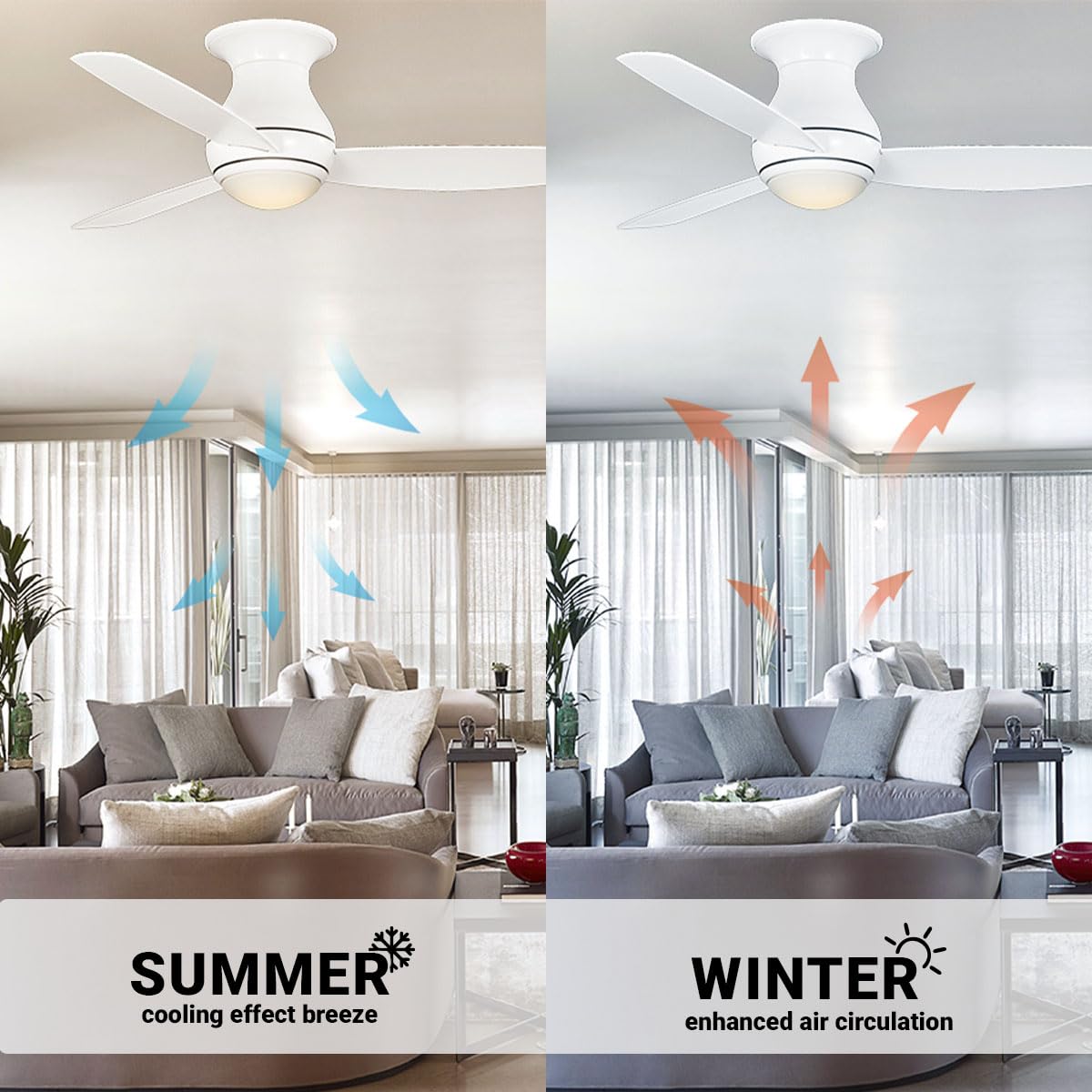 Kathy Ireland Home Curva Sky LED Outdoor Ceiling Fan with Light Kit, 52 Inch | Modern Fixture with 6-Speed Remote Control | Low Profile with Downrod