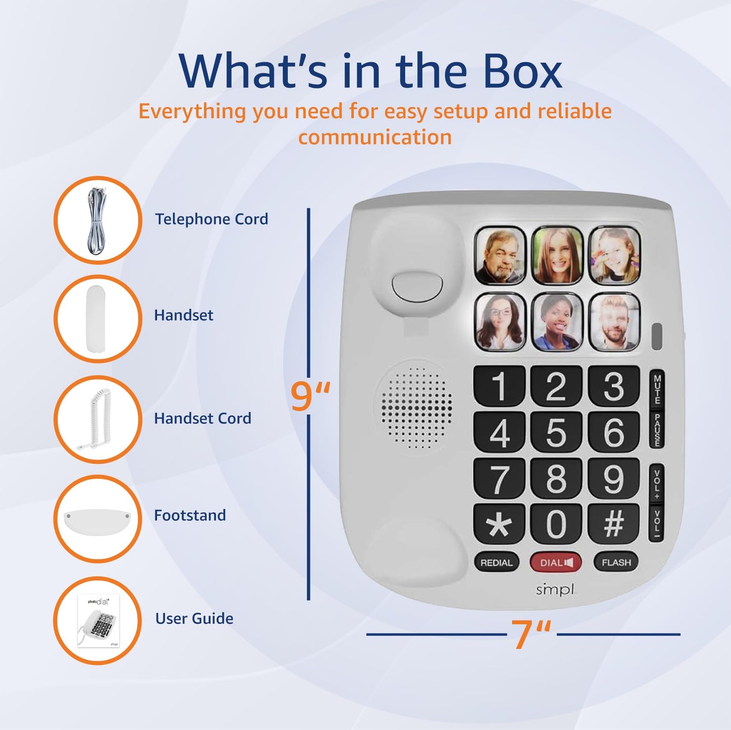 SMPL Hands-Free Dial Corded Phone with Photo Memory, One-Touch Dialing, Large Buttons, Flashing Alerts - For Seniors, Hearing Impaired