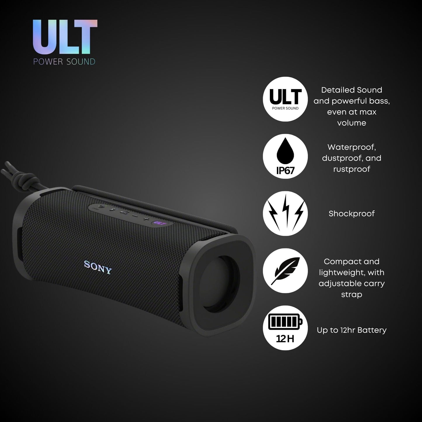 Sony SRSULT10B ULT Field Series Speaker (Black) Bundle with Hardshell Travel and Protective Case for Bluetooth Speakers (2 Items)