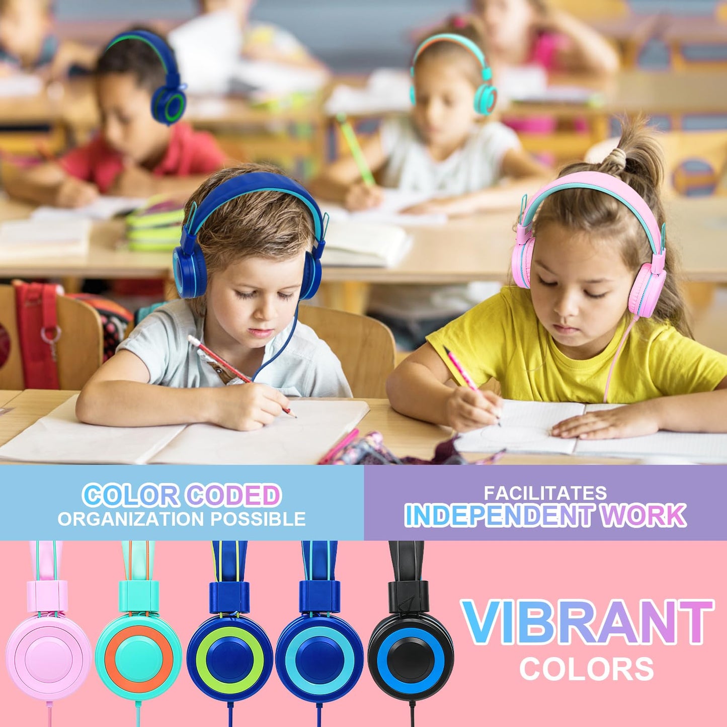 CN-Outlet 10 Pack Classroom Headphones Bulk for K-12 School Kids, Class Set Headphones for Students Teens Library Computer Testing Centers (Mixed…