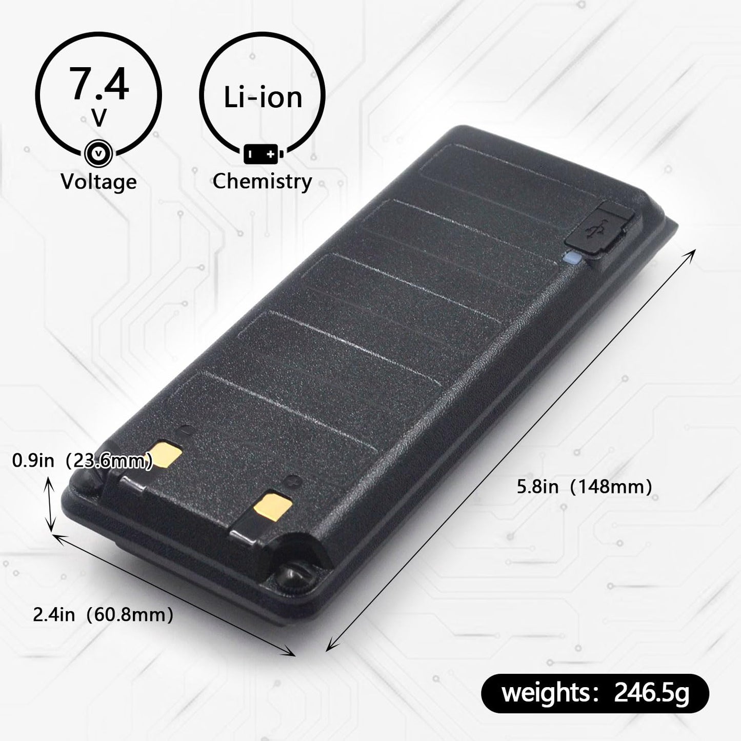 ROWSHEP (2-Pack) High Capacity 2600mAh 7.4V Li-ion Battery with USB-C Charging Port Compatible with UV-25 UV-25 Pro Max AR-25R Walkie Talkie, Replaces