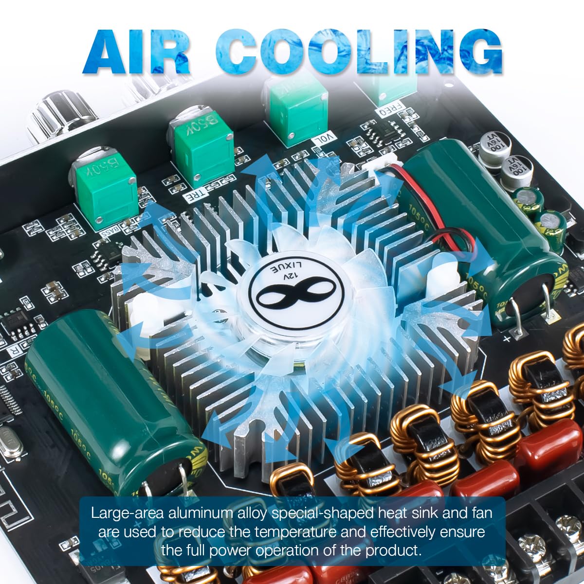 ZK-AS21 TPA3255 Bluetooth 5.1 Power Amplifier Board HiFi 2.1 Channel 220Wx2+350W Digital Audio Receiver AMP Board with Treble and Bass Control for DIY