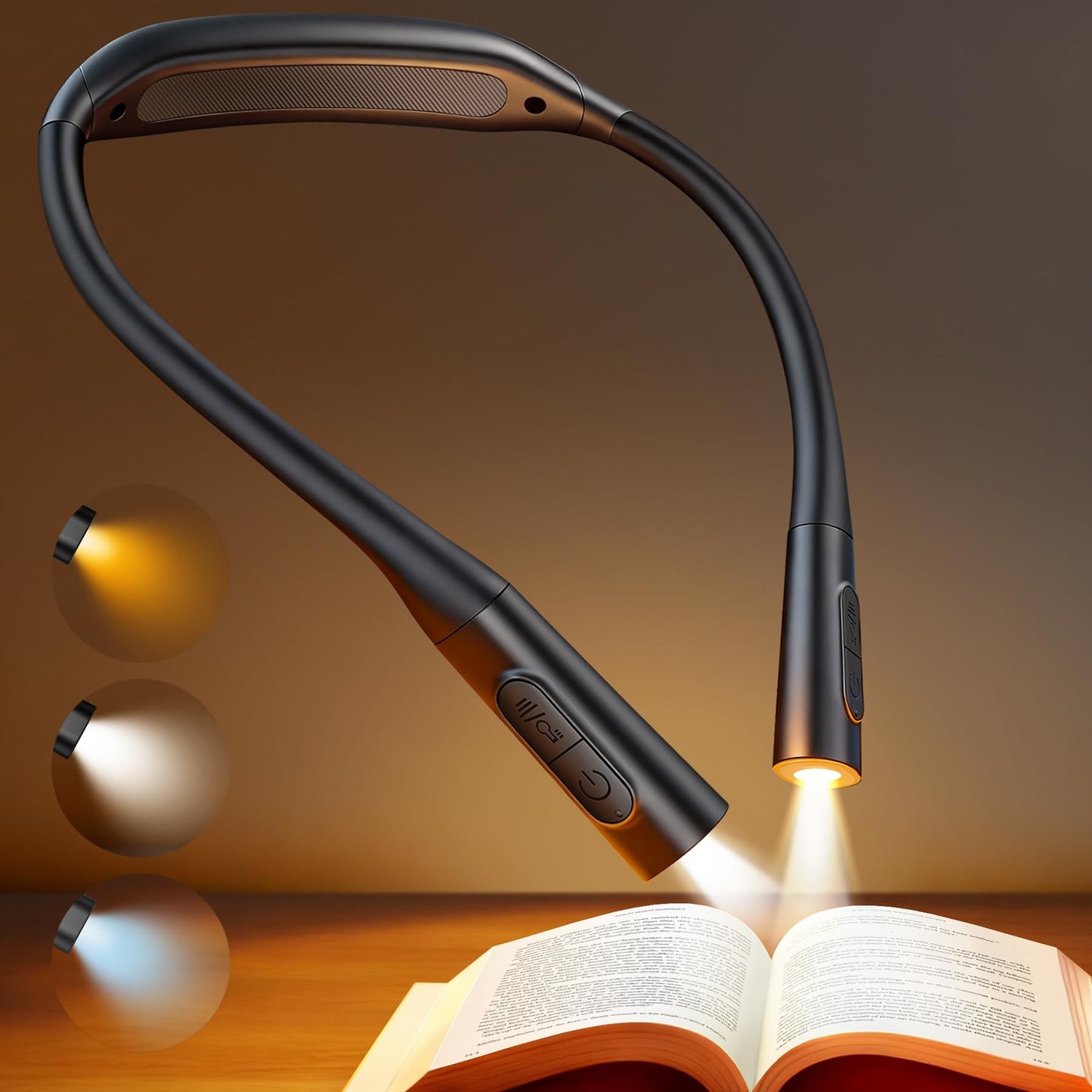 Glocusent Neck Book Light, 1200mAh Rechargeable Neck Reading Light, Hands Free Book Lights for Reading at Night, 5 Colors & 5 Brightness, Private