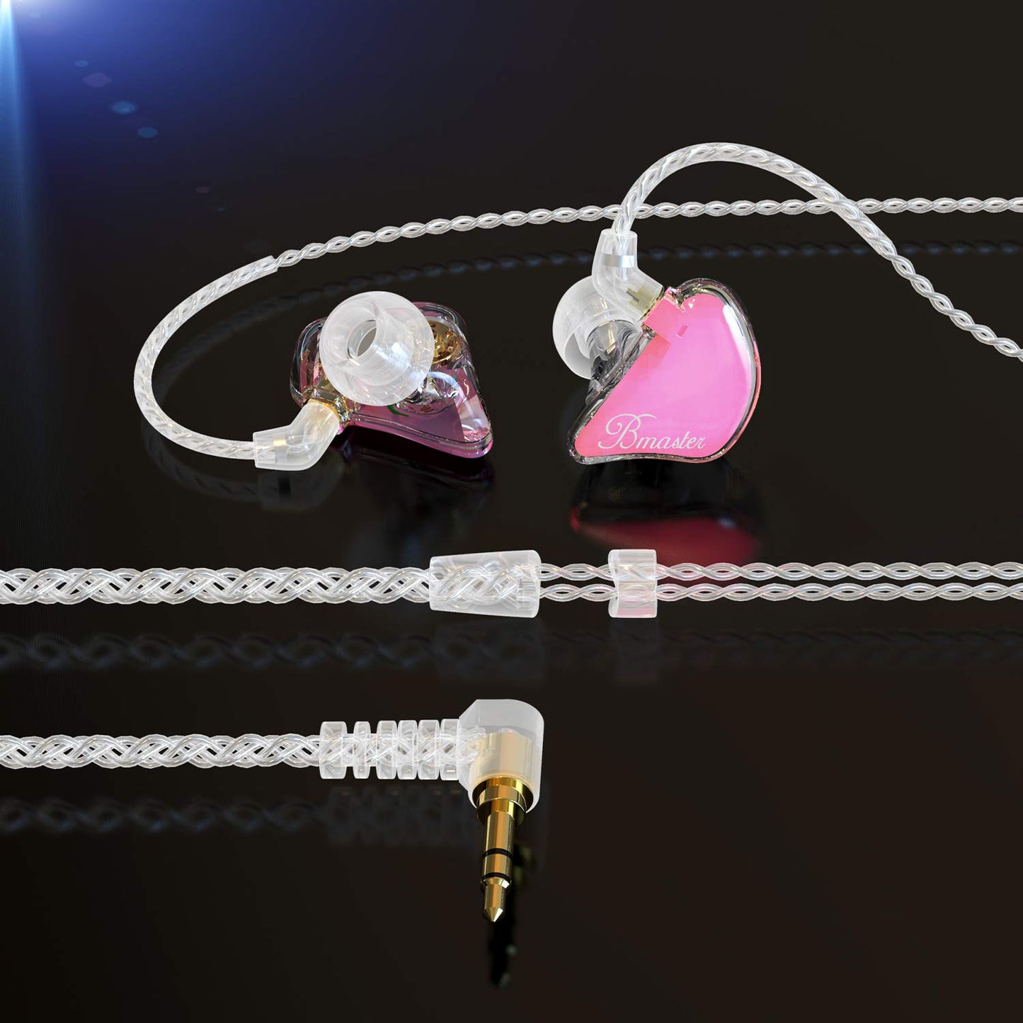 BASN Bmaster in Ear Monitor Headphones Triple Driver Earphones with Two Detachable MMCX Cable Fit in Ear Suitable for Audio Musician Drummer(Pink)