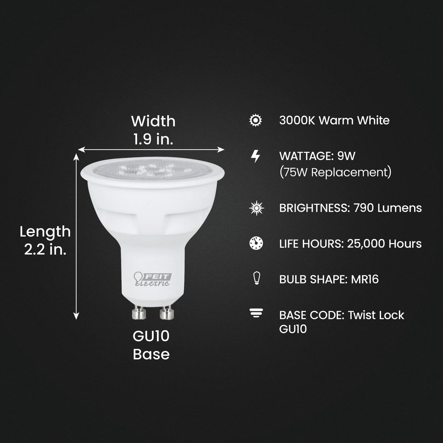 Feit Electric BPMR16/GU10/800/LED Dimmable Spot Light Bulb