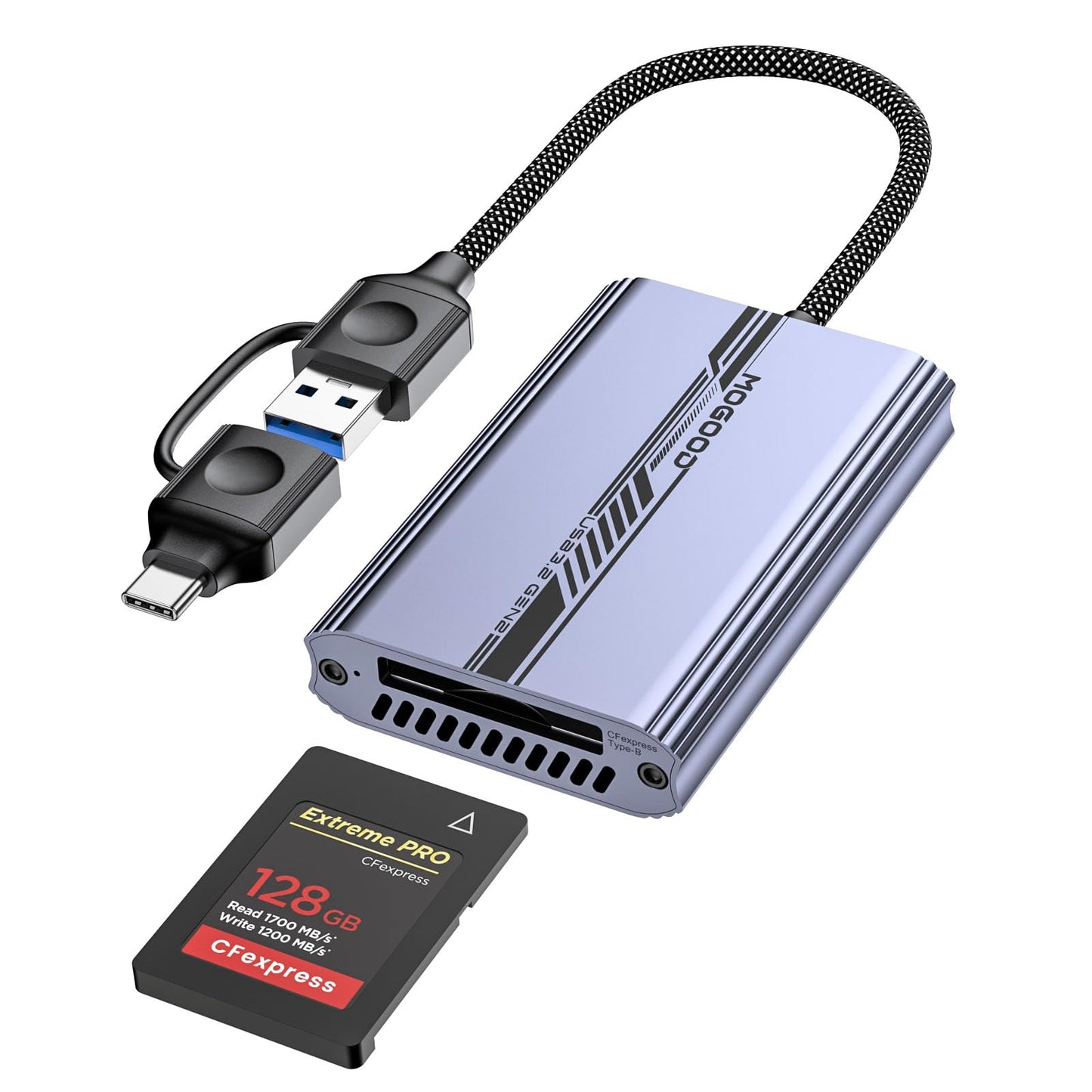 MOGOOD CFexpress Card Reader, USB 3.2 10Gbps CFexpress Type B Card Reader, USB C Portable Aluminum Memory Card Adapter Compatible with iPhone 17 Pro