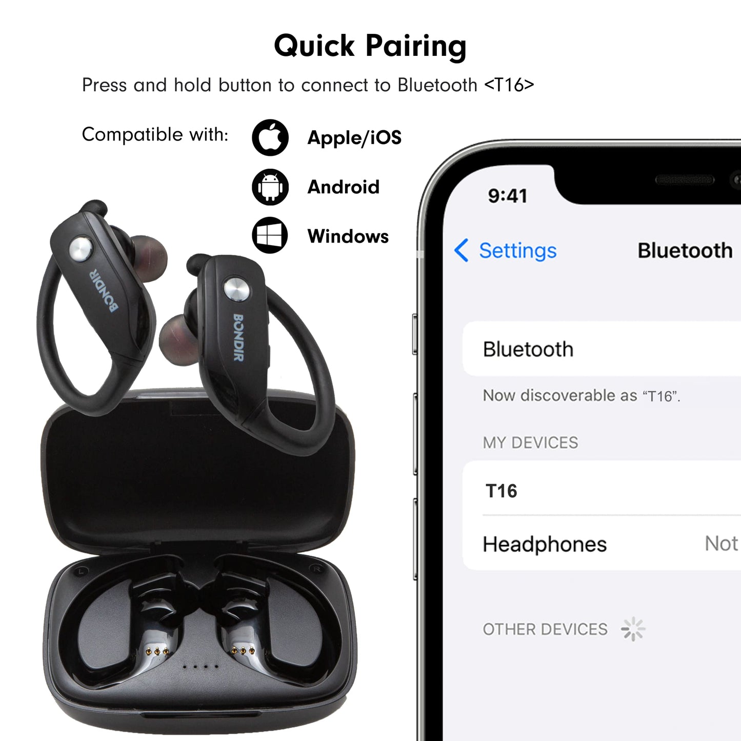 BONDIR True Wireless Bluetooth Earphones (Black)