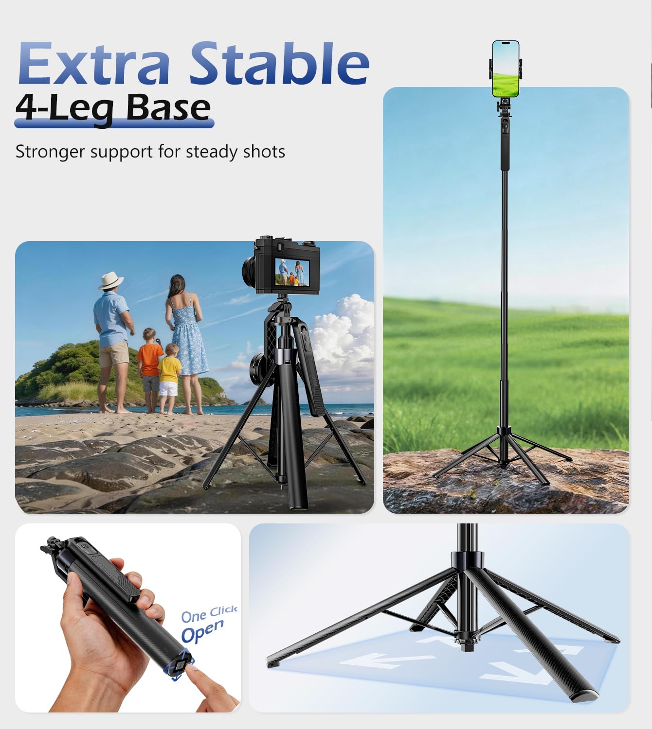 UBeesize 70'' Magnetic Selfie Stick Tripod for iPhone, MagSafe Tripod with 2-in-1 Phone Clamp & 1/4'' Screw Mount, Phone Tripod Stand with Remote