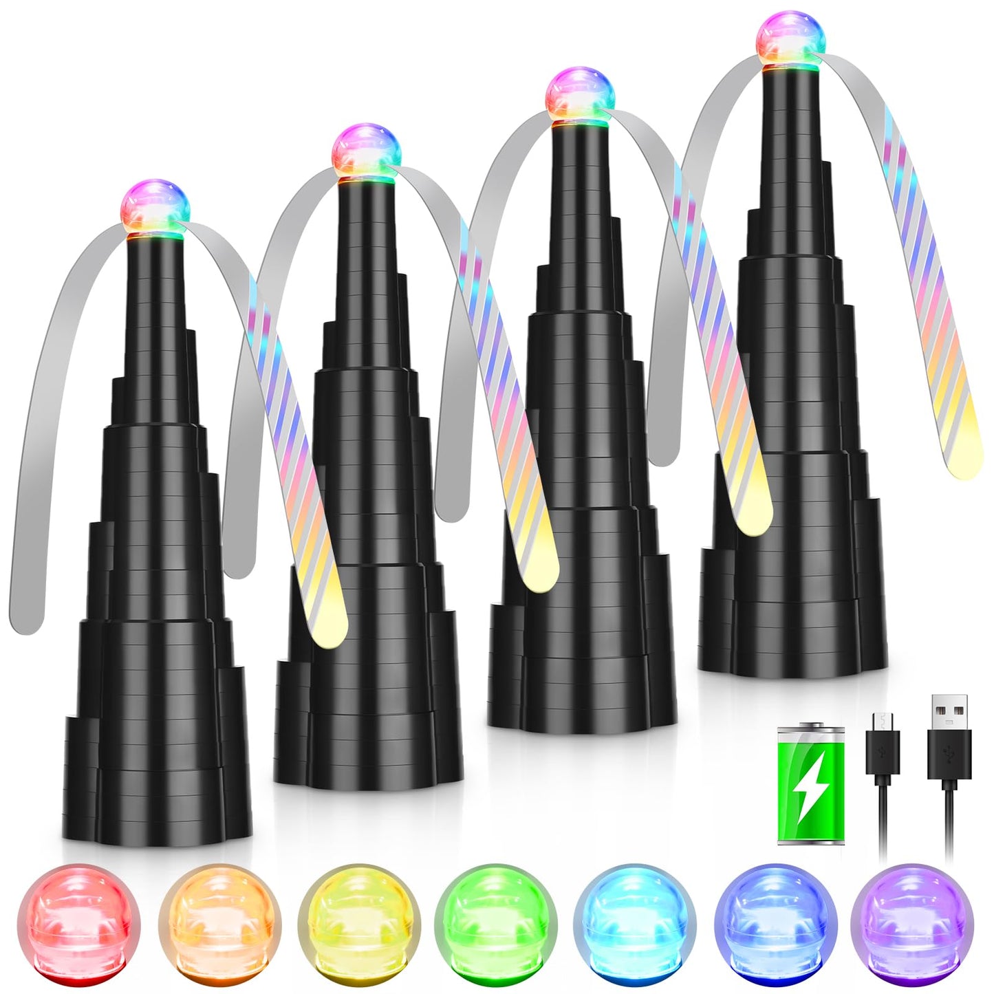 Fly Fans for Tables, Rechargeable Fly Fan Table Top Fan with LED Light, Fly Spinner with Soft Holographic Blades for Picnic, Restaurant, Party, Home