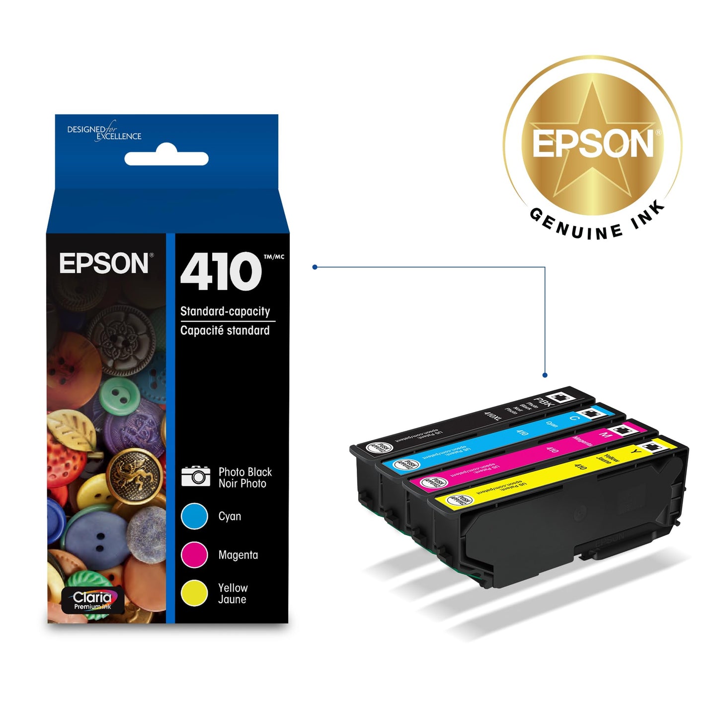 EPSON 410 Claria Premium Ink Standard Capacity Photo Black & Color Combo Pack (T410520-S) Works with Expression XP-530, 630, 640, 7100, 830