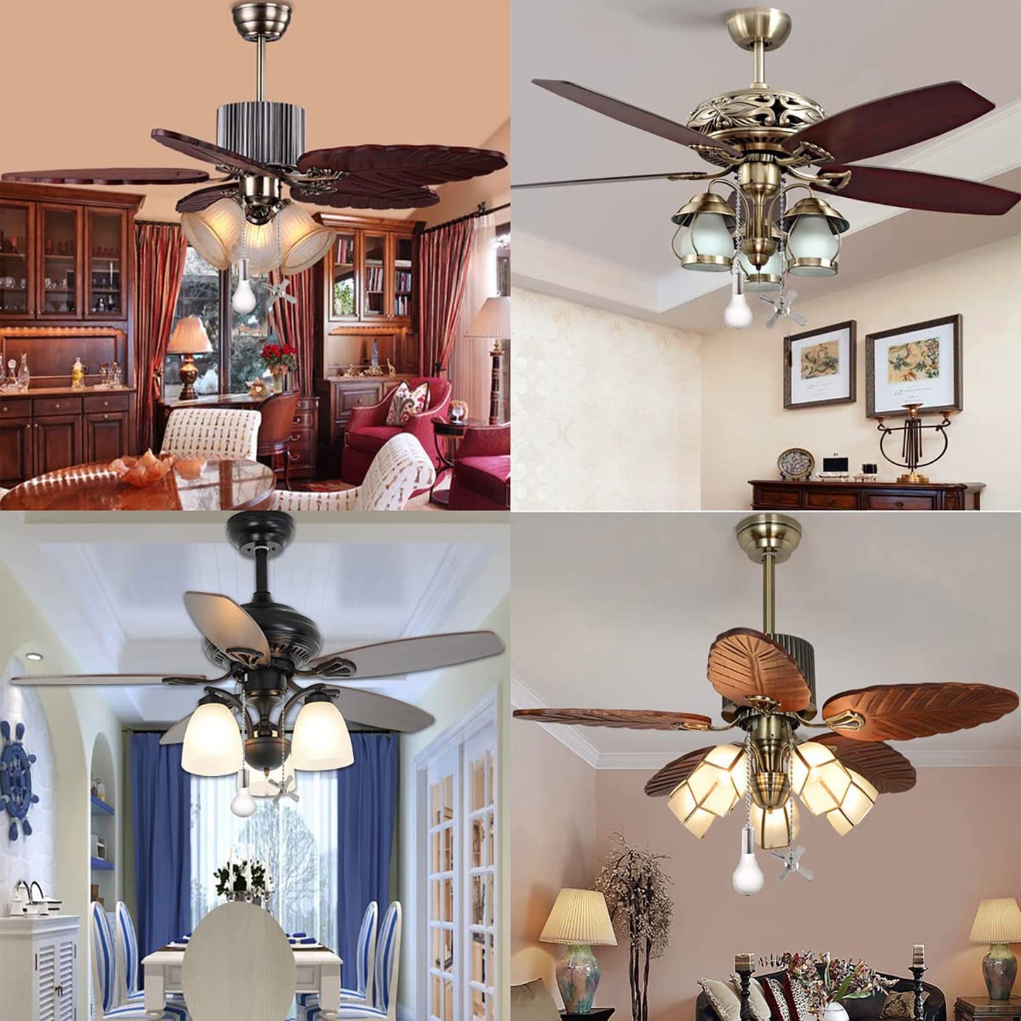 Ceiling Fan Pull Chain,24Inch Extra Long with Decorative Frosted Glass Bulb and Fan Cord,Fit All Standard 3mm Diameter Ceiling Fans(Dark Antique)